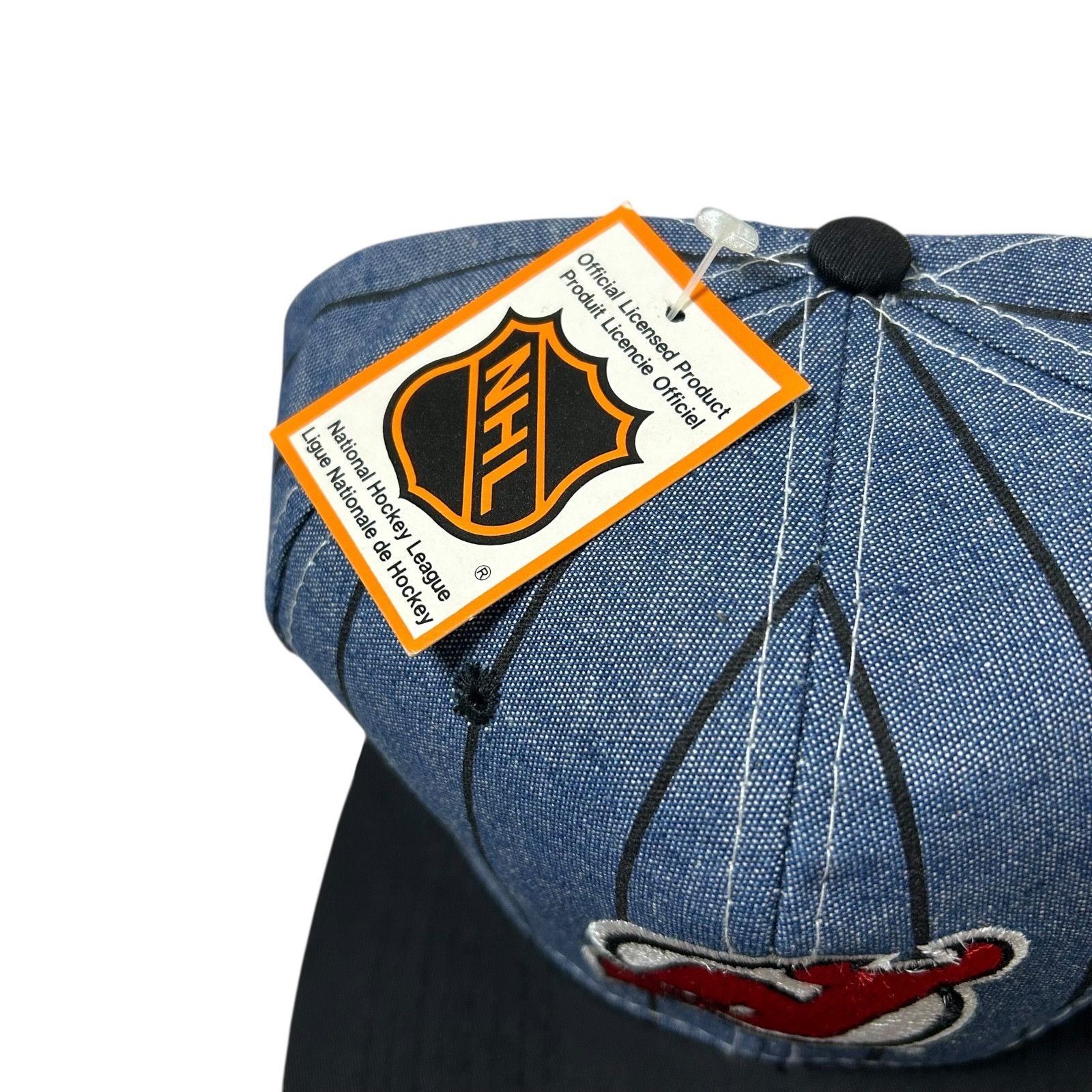 NHL DEADSTOCK VTG 90s NEW JERSEY DEVILS AJD PINSTRIPE SNAPBACK Size ONE SIZE - 3 Thumbnail