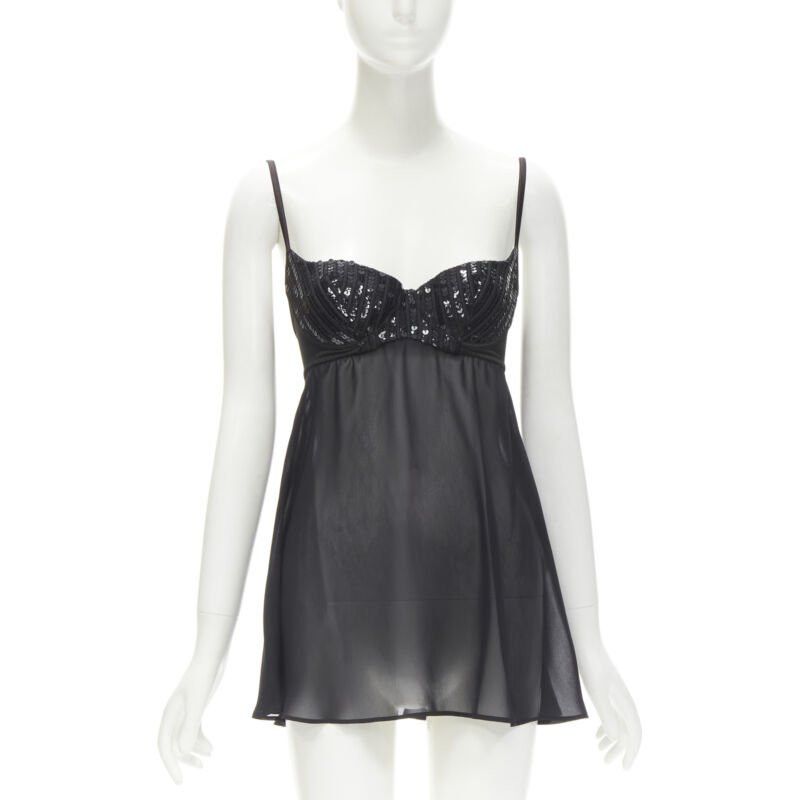 La Perla LA PERLA Vintage Ritmo Di Perla black sequins cupped bra sheer negligee top XS Size XS / US 0-2 / IT 36-38 - 1 Thumbnail