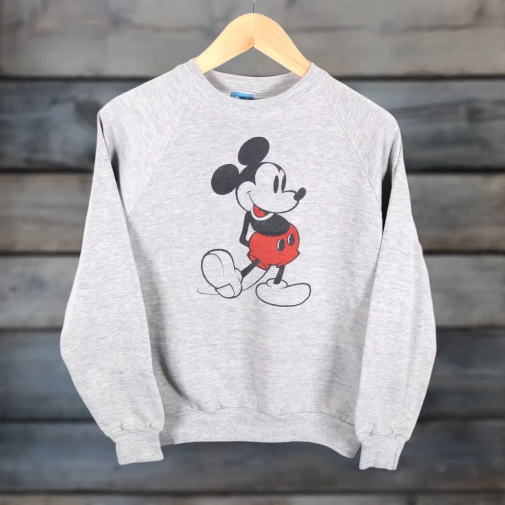 Disney VINTAGE Disney Mickey Mouse Sweatshirt Men Large Gray 80s Cartoon Graphics Fleece Raglan Crew Neck Cotton Blend Polyester Rayon Medium Tagged Large Size US M / EU 48-50 / 2 - 1 Thumbnail