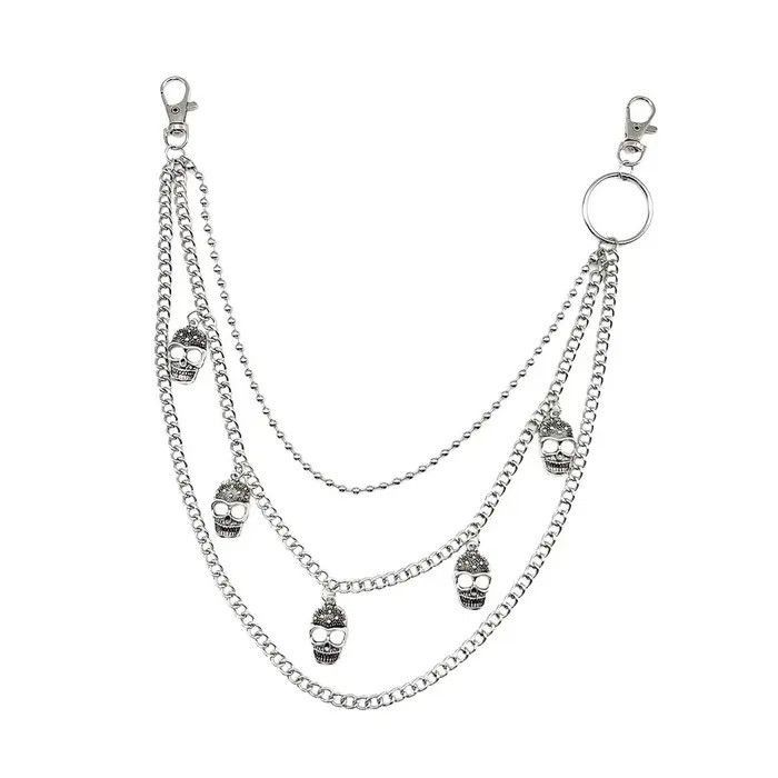 Jewelry Skulls 3 Layer long chain , Wallet Chain Size ONE SIZE - 2 Thumbnail