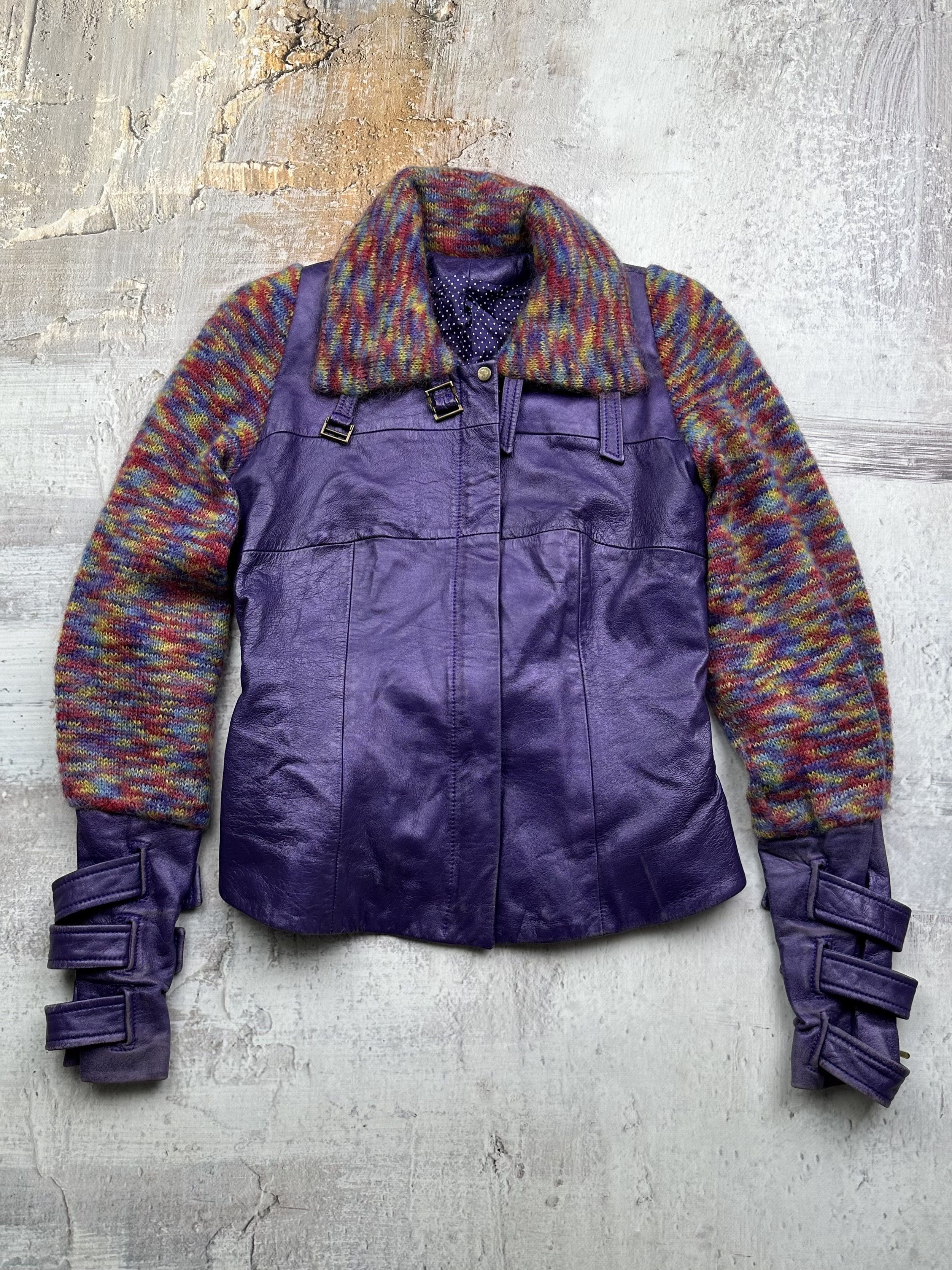 image of Avant Garde x Vintage Cropped Bondage Leather Jacket in Purple, Women's (Size XS)