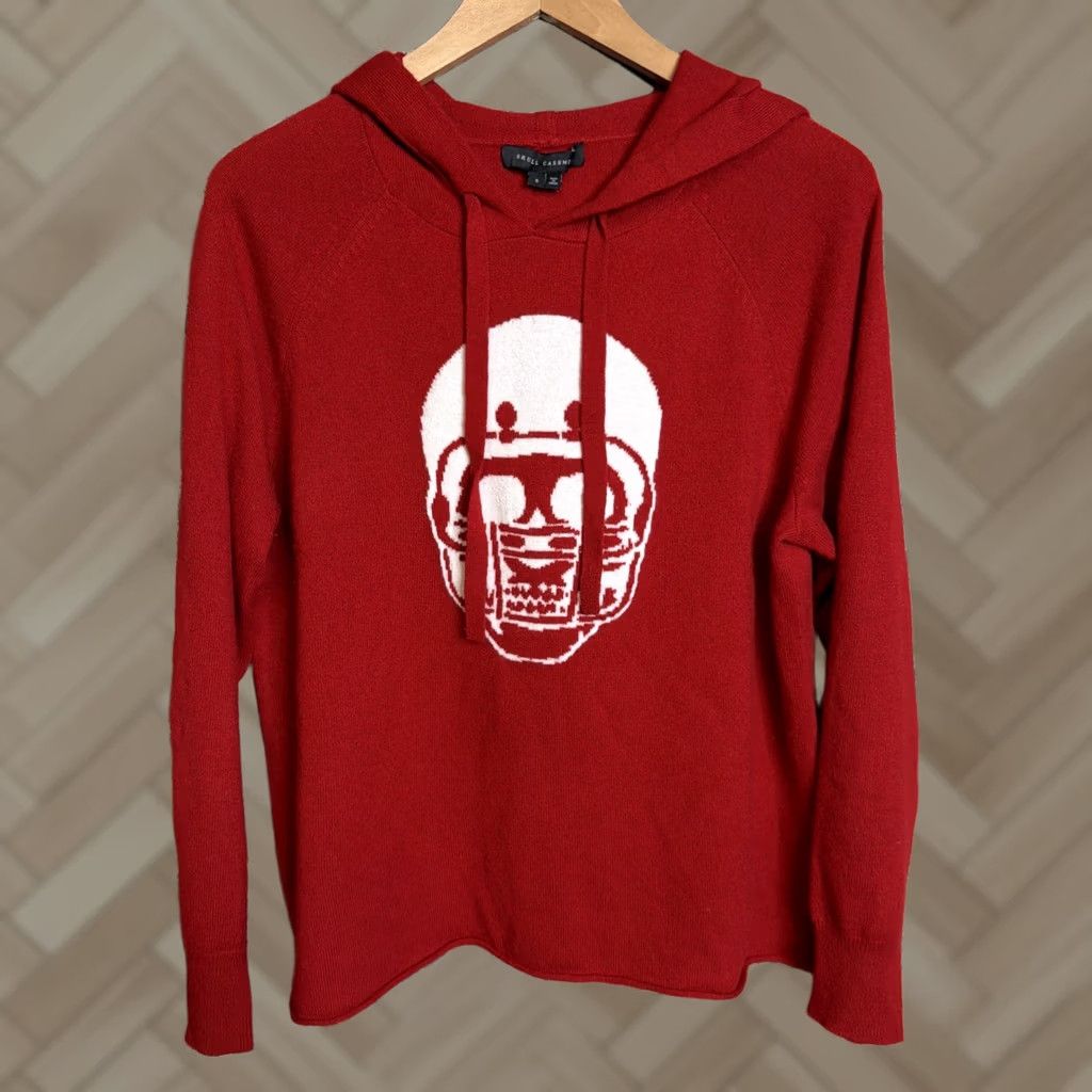 Vintage Skull Cashmere Hoodie Sweater Striped Red Graphic Print Hooded Pullover Size S Women Casual Knit Size S / US 4 / IT 40 - 1 Thumbnail