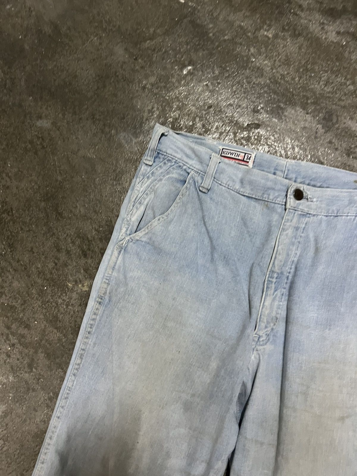 Edwin 💥Baggy💥Vintage 80’s Edwin Light Wash Distress Jean Size US 32 / EU 48 - 8 Thumbnail