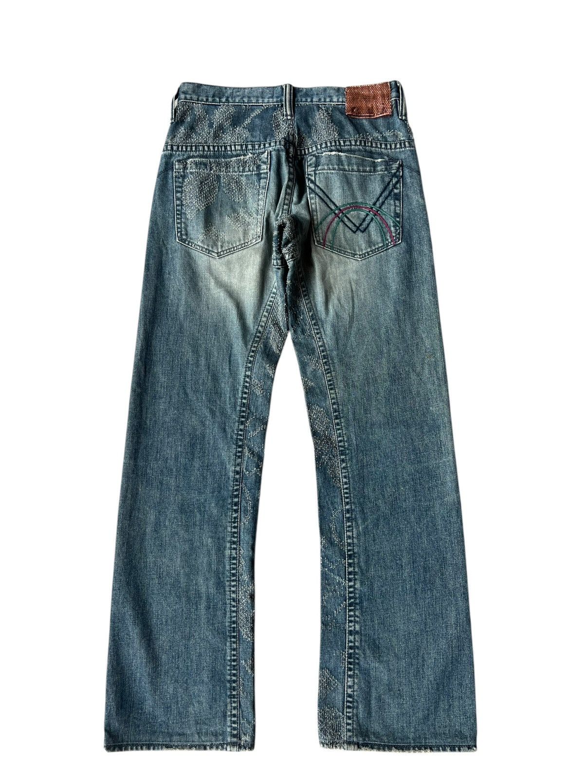 Handmade Mizra Hand Made in Japan Distressed Boro Denim Bootcut Jeans Size US 30 / EU 46 - 14 Thumbnail