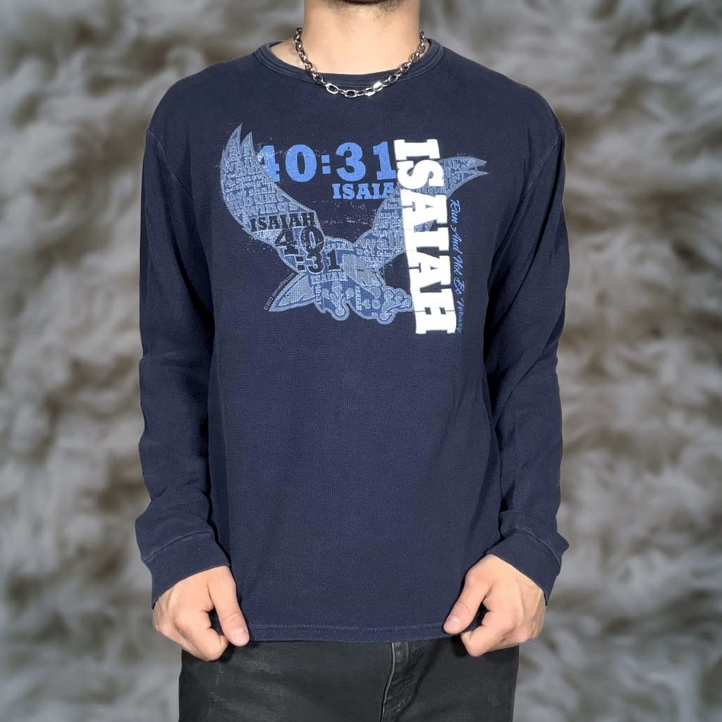Vintage Y2K Jesus Christian Bible Isaiah 40:31 Eagle Thermal Shirt XL Blue Tee Size US XL / EU 56 / 4 - 1 Thumbnail