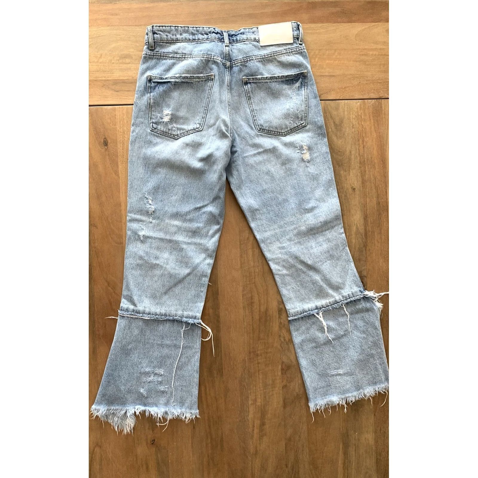 Zara ZARA TRF IX'D Relaxed Straight Jeans Womens 6 (29x26) Split Hem Grunge Destroyed Jeans Size 28" / US 6 / IT 42 - 2 Thumbnail