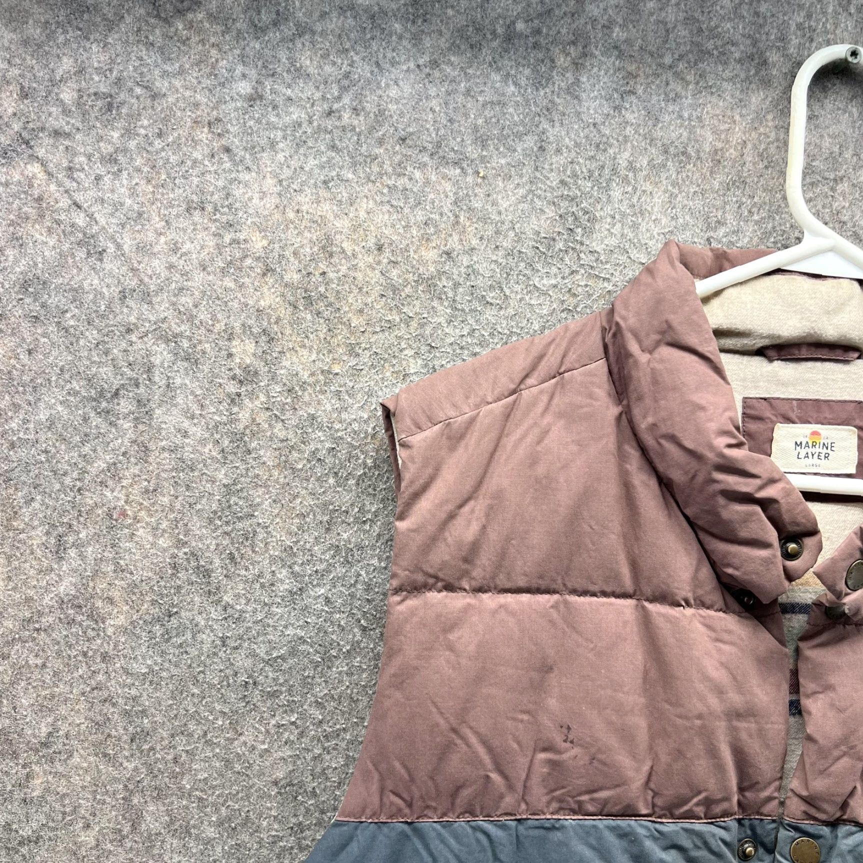 Marine Layer Marine Layer Vest Mens L Brown Blue Quilted Puffer Snap Front Casual Outdoor Size US L / EU 52-54 / 3 - 7 Thumbnail