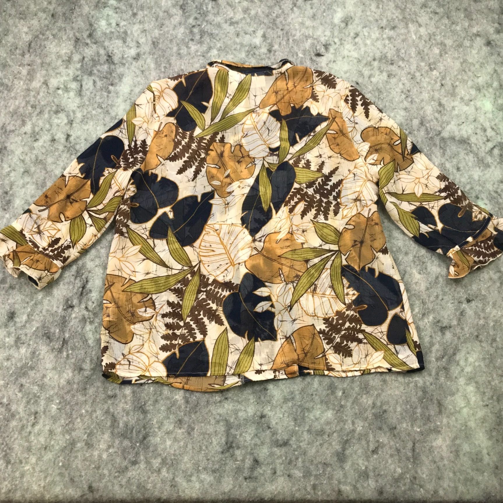 Vintage Alfred Dunner Womens Shirt Top 16 Beige Button Up 3/4 Sleeve Floral Sheer Fall Foilage Lightweight Casual Shirt Womens Size XXL / US 16-18 / IT 52-54 - 6 Thumbnail