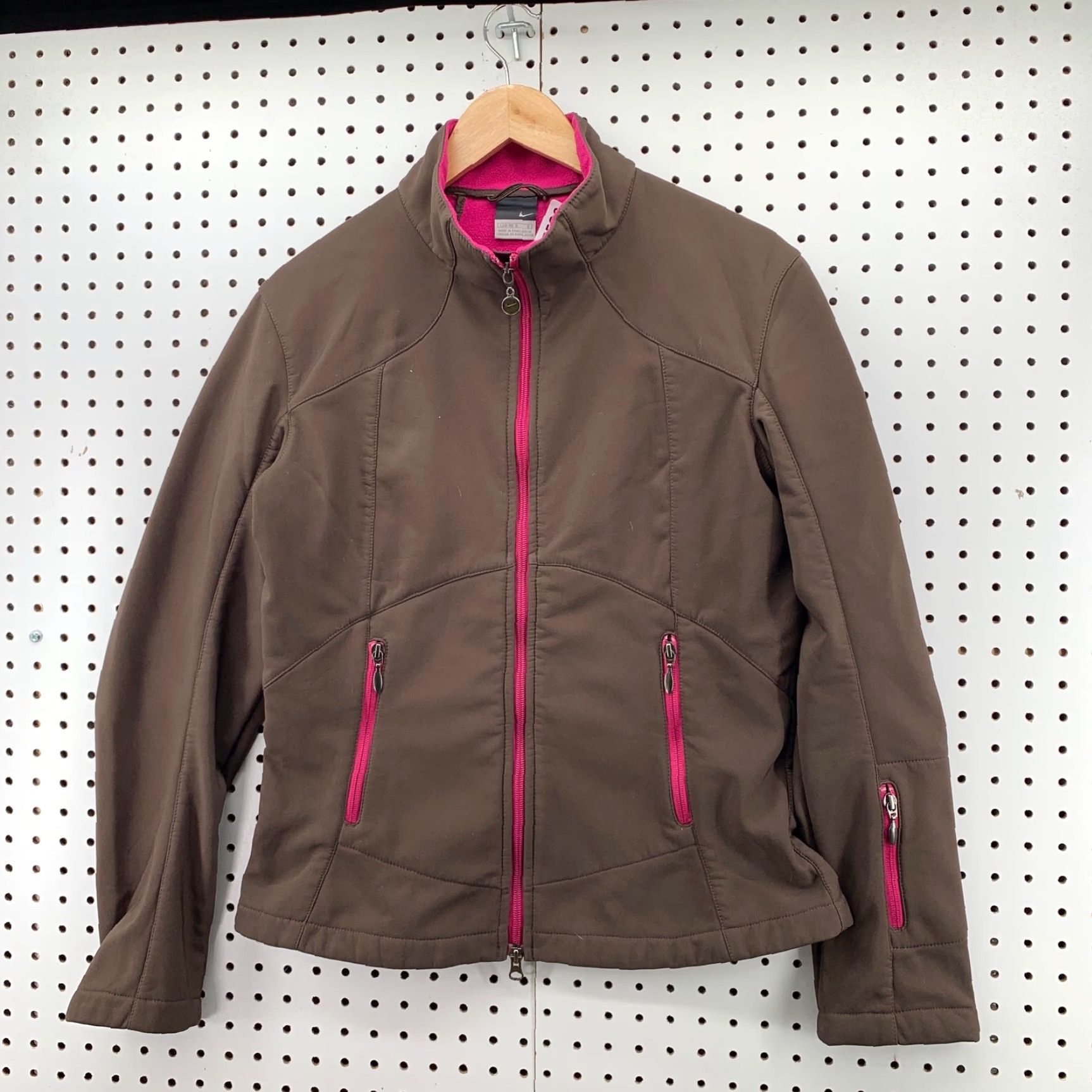 Nike VINTAGE NIKE Windbreaker Jacket Womens L Brown Pink Fleece Lined Full Zip All Seasons USA Womens Size L / US 10 / IT 46 - 4 Thumbnail