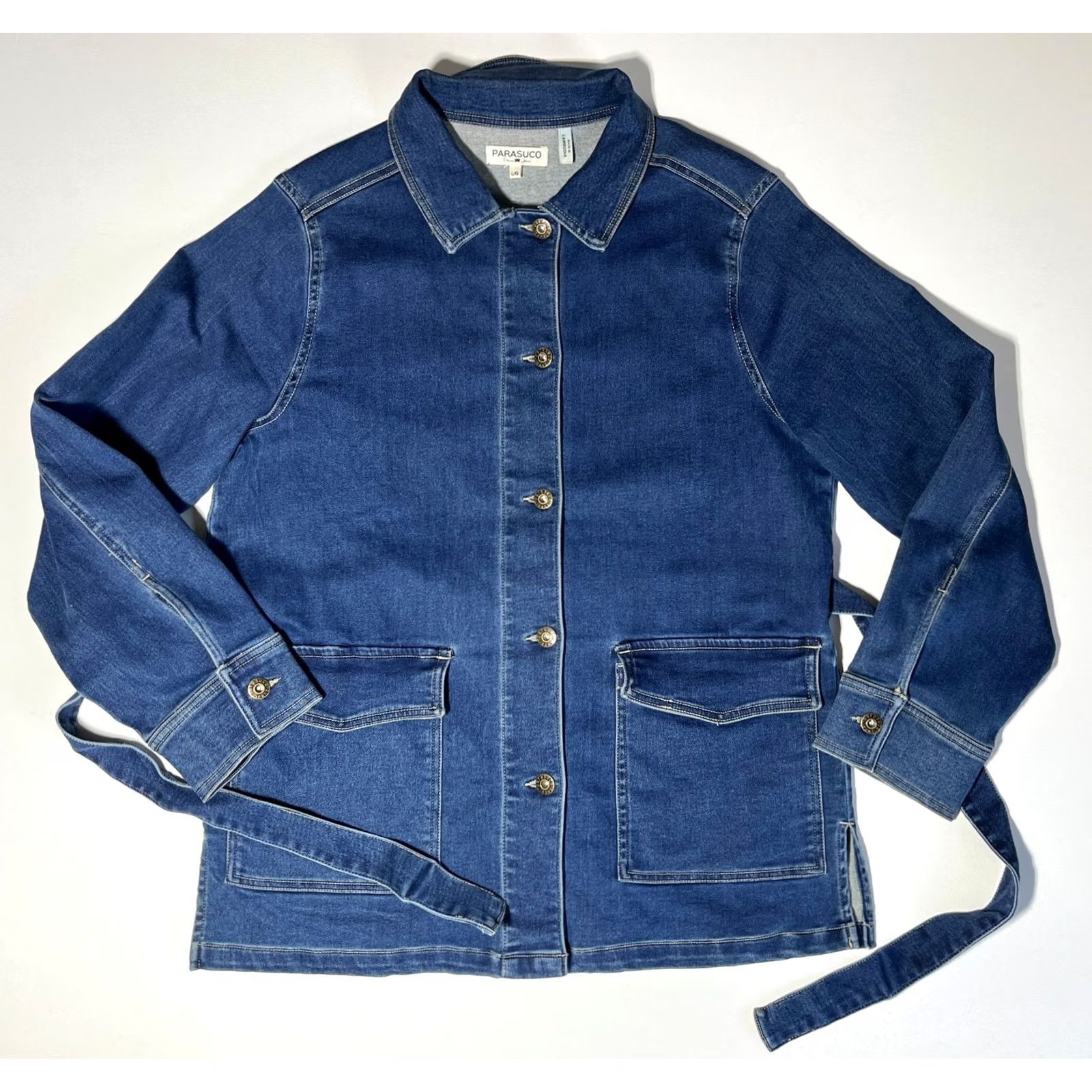 Parasuco VINTAGE Parasuco Denim Jeans Belted Jacket Women's L Blue Belted Jacket Size 36" / US 14 / IT 50 - 4 Thumbnail