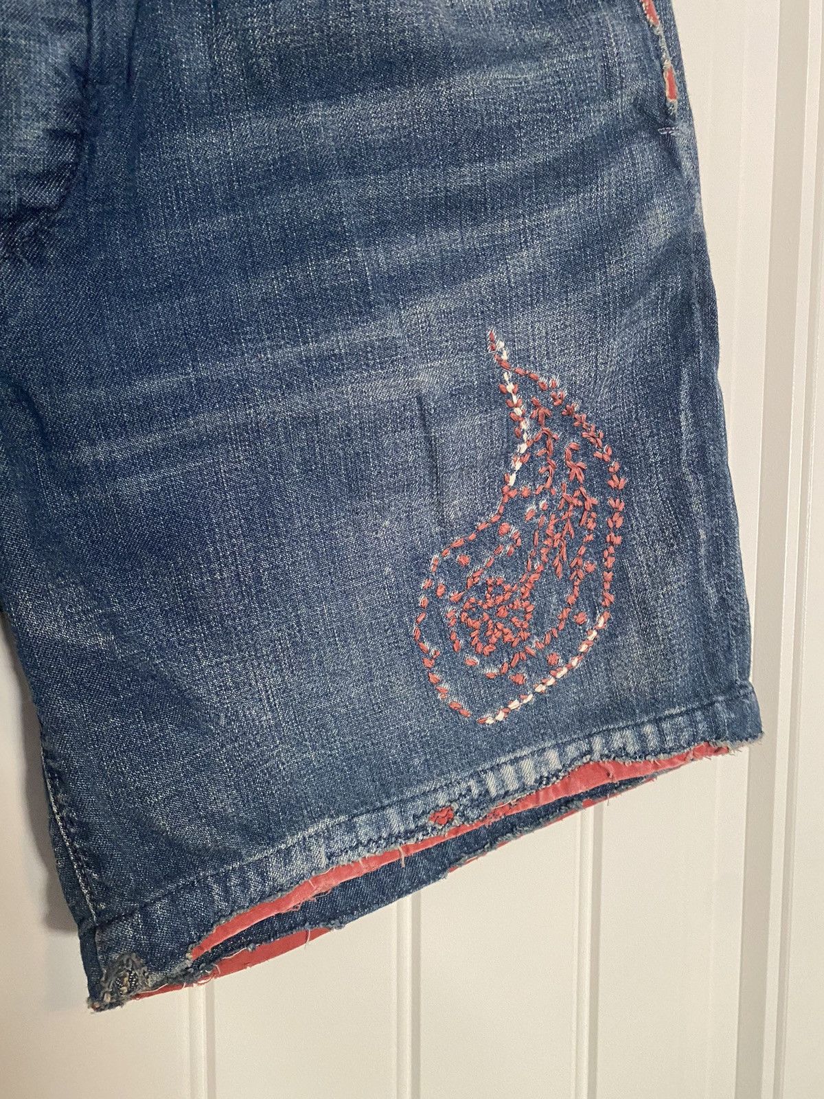 Kapital Kapital Red Paisley Denim Shorts Size US 32 / EU 48 - 2 Thumbnail