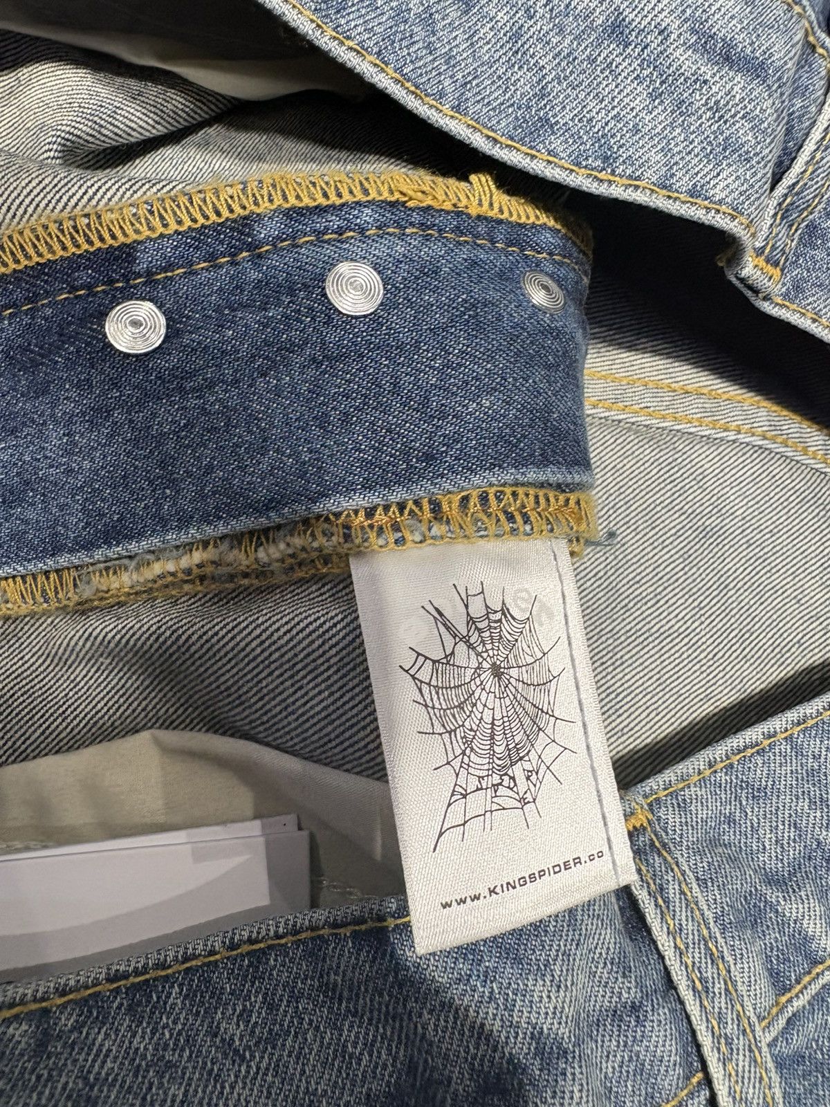 Sp5der Sp5der Light Blue Wash Web Stone Denim Shorts Size US 34 / EU 50 - 3 Thumbnail