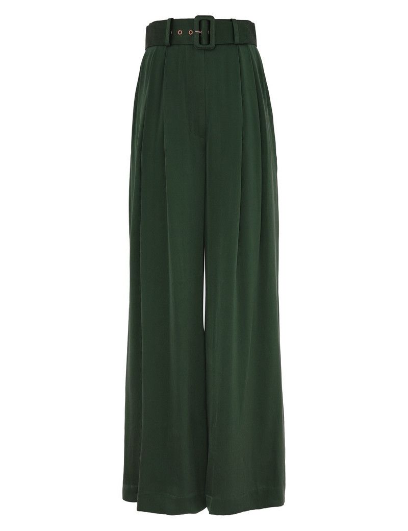 Zimmermann oc11z0226 Silk Tuck Pants In Forest Green Size 30" / US 8 / IT 44 - 1 Thumbnail