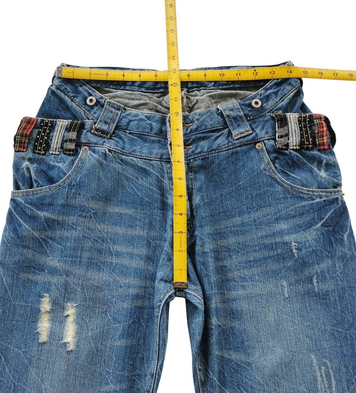 PPFM Double Waist Distressed Whiskering Denim Jeans Size US 28 / EU 44 - 8 Thumbnail