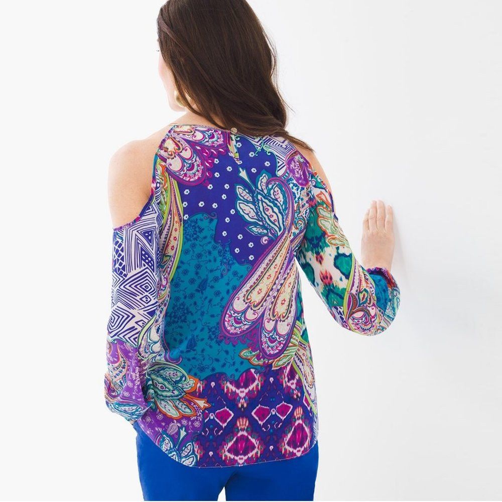 Chicos New Chico's Whimsy Cold-Shoulder Tie-Front Top Size 0 US S Size S / US 4 / IT 40 - 2 Thumbnail