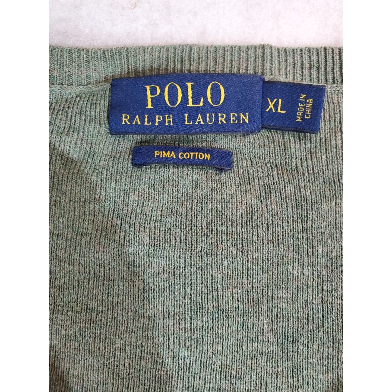 Polo Ralph Lauren VINTAGE Polo Ralph Lauren Signature 100% Pima Cotton Sweater Mens XL Green V-Neck Pullover Long Sleeve Knit Size US XL / EU 56 / 4 - 4 Thumbnail