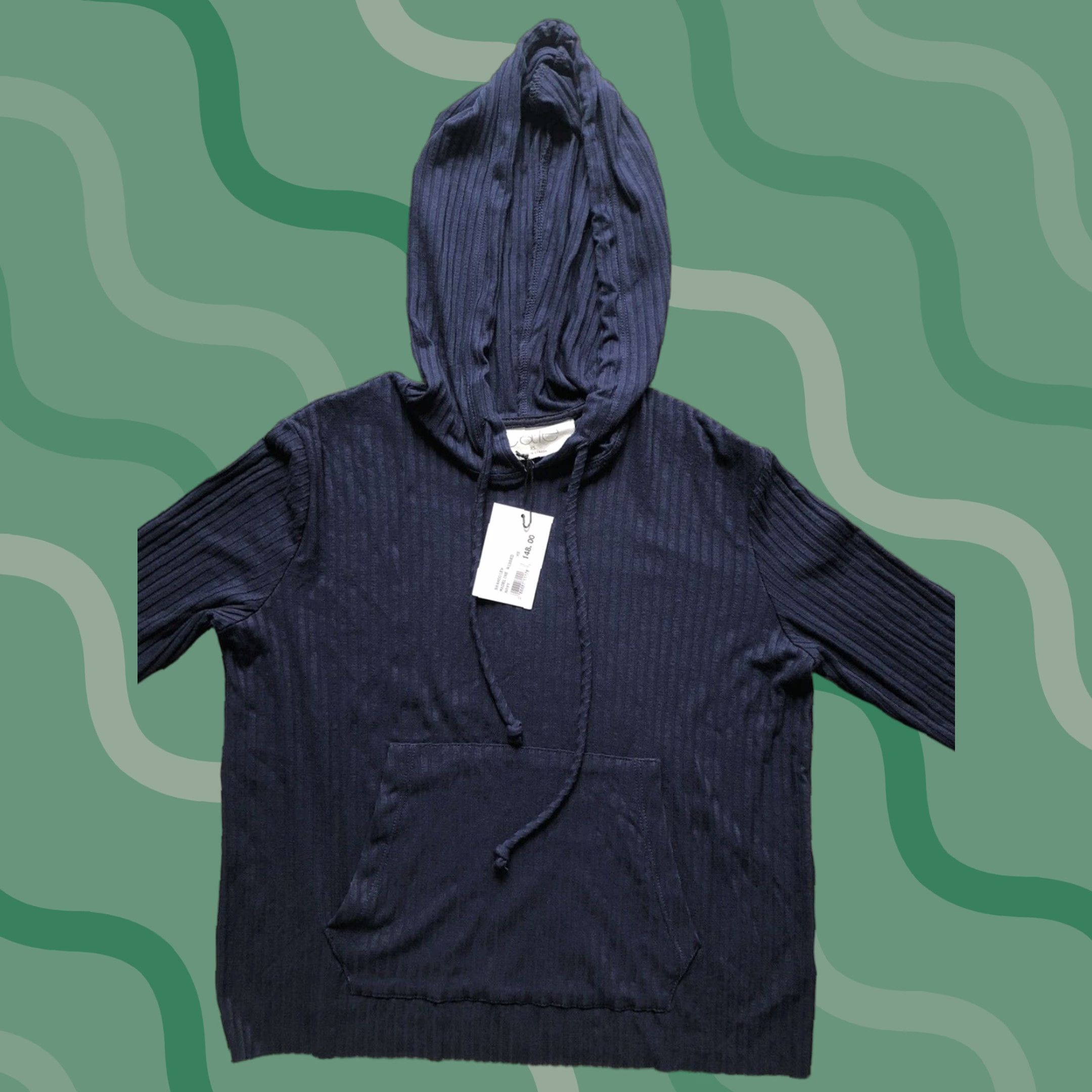 Vintage NWT Cale Sweater Hoodie XS Womens Navy Blue Ribbed Madeline Hooded Pockets Long Sleeve Pullover Winter Size XS / US 0-2 / IT 36-38 - 1 Thumbnail