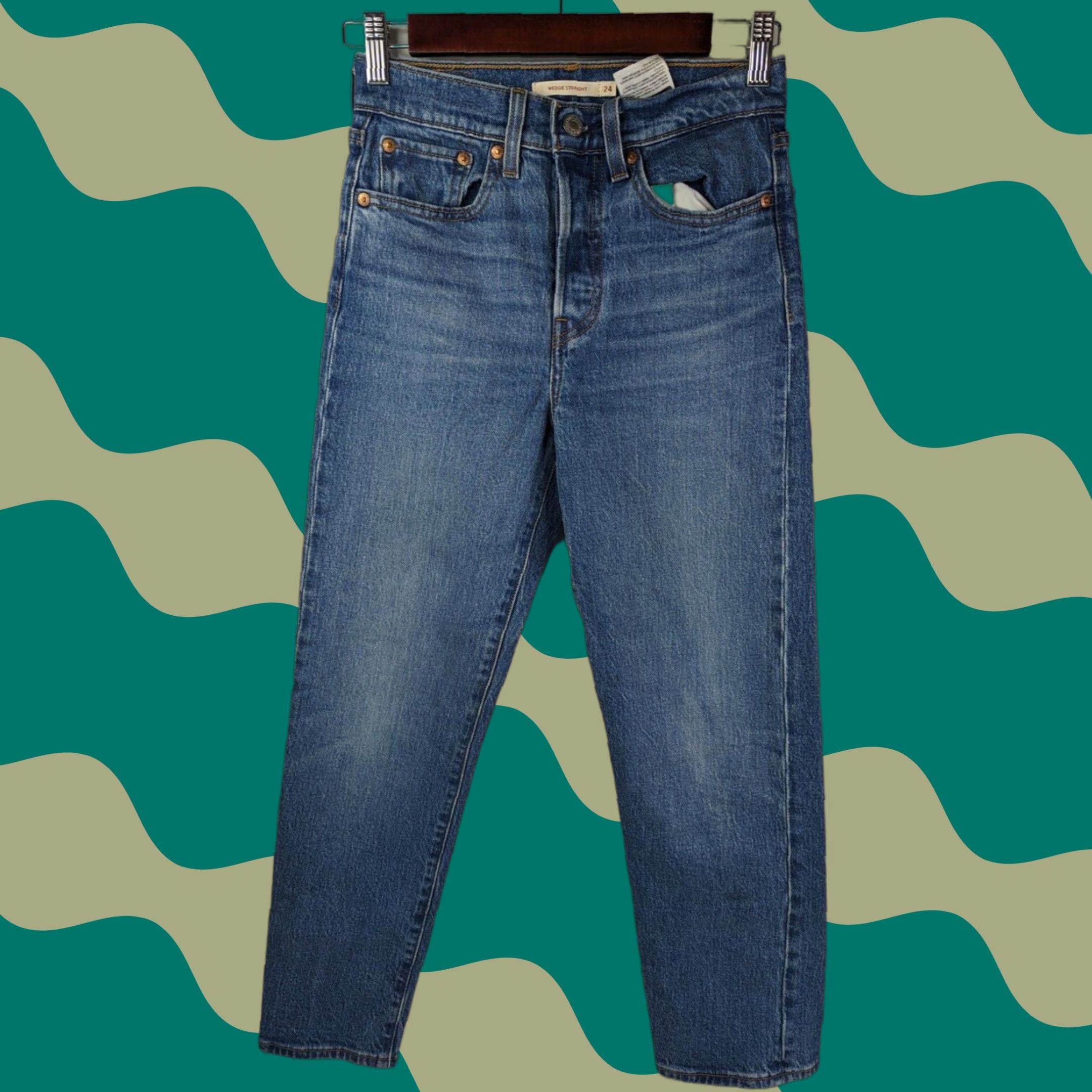Levi's Levi's Jeans Women's Regular Straight Denim Button Fly Wedgie Fit 24 Blue 5-Pocket Size 42" / US 20 - 1 Thumbnail