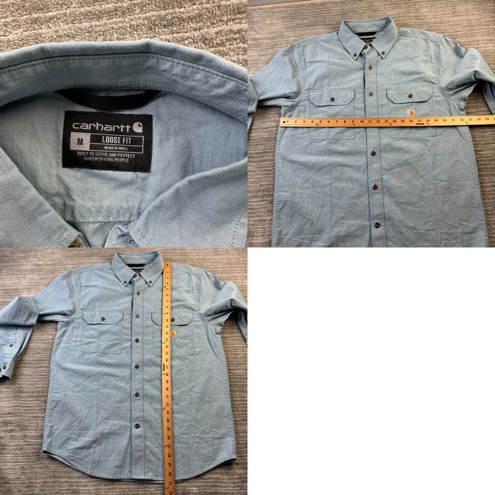 Carhartt Carhartt Shirt Mens Medium Blue Chambray Double Pocket Cotton Work Button-Up Workwear Size US M / EU 48-50 / 2 - 8 Thumbnail