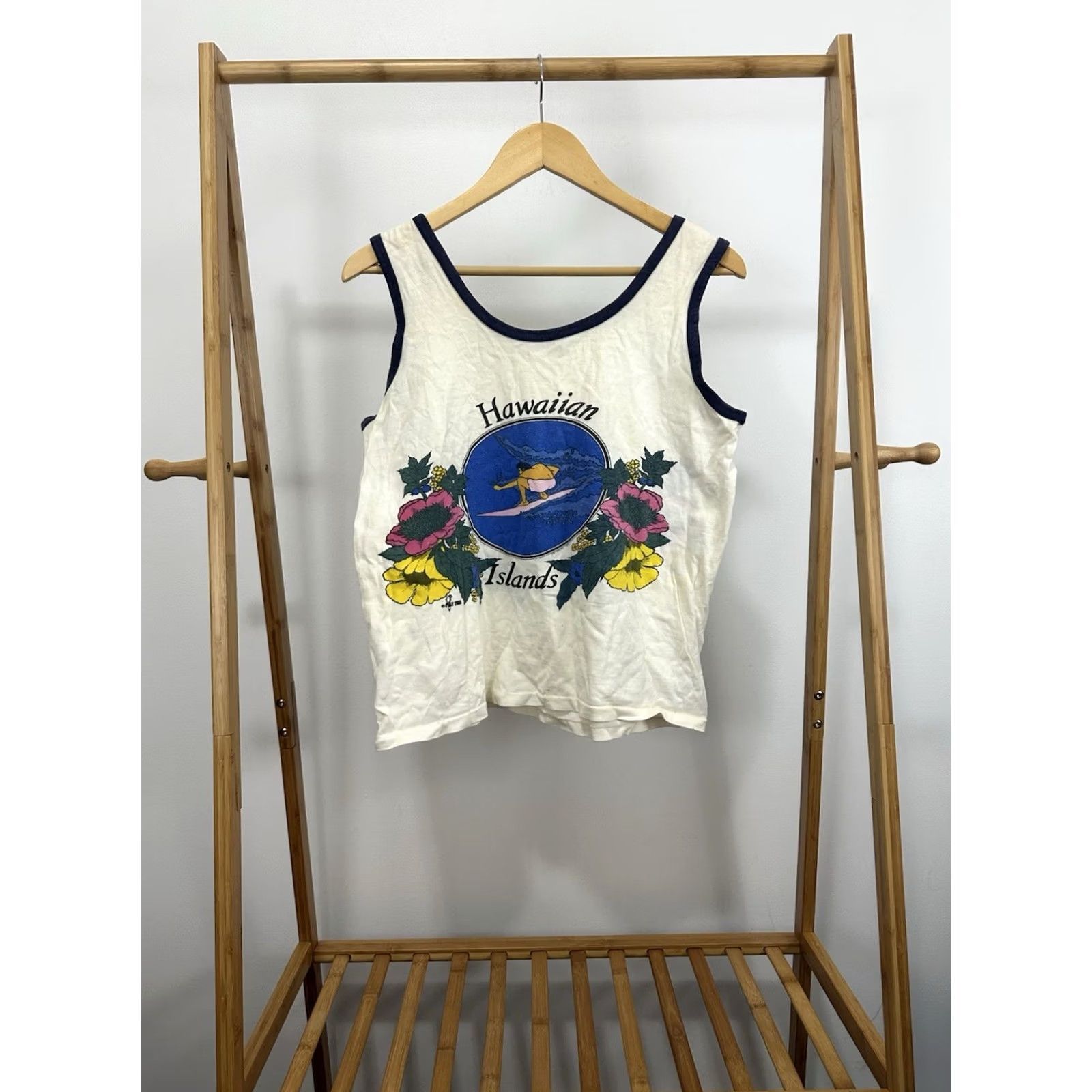 Doublet VTG 70s Poly Tees Hawaiian Islands Surf Tank Top Shirt Double Sided Print Size M Shirt Mens White Beach Surf Wave 70s VTG Size US M / EU 48-50 / 2 - 2 Thumbnail