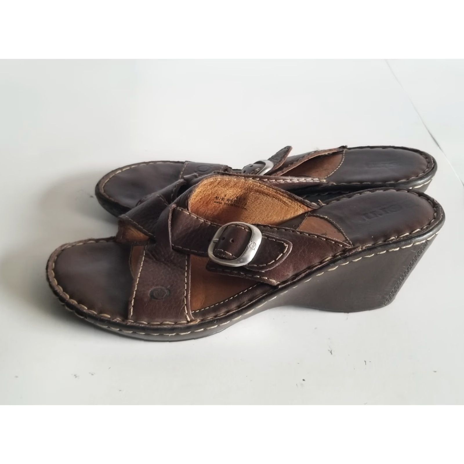 Born Born Sandals Womens 9 Light Brown Leather Wedge Slip On Sandal Size US 9 / IT 39 - 5 Thumbnail