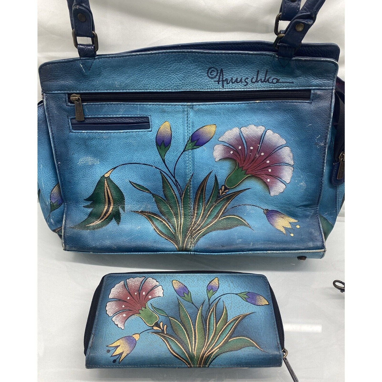 Anna Bolina Anna Anushka Painted Turquoise Leather Shoulder Bag + Wallet Size ONE SIZE - 1 Thumbnail