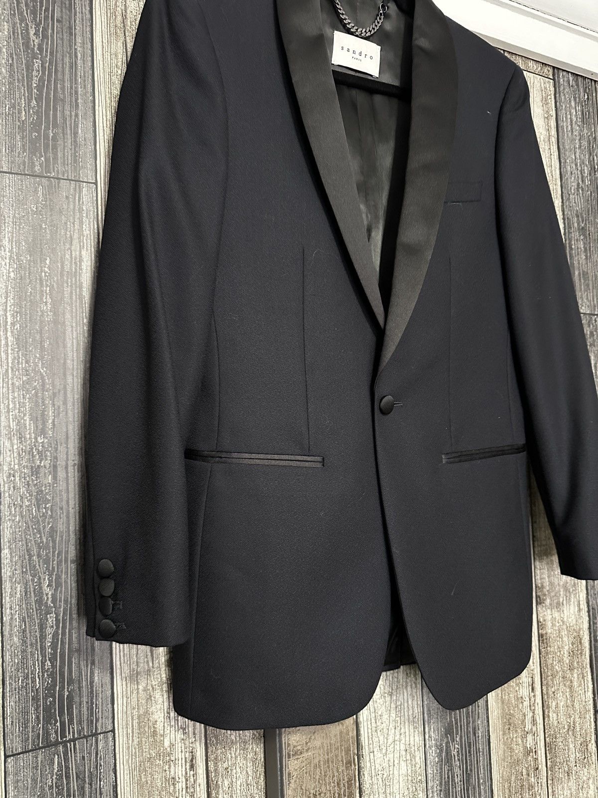 The Kooples Navy Silk Lapel Blazer Size 44S - 2 Thumbnail
