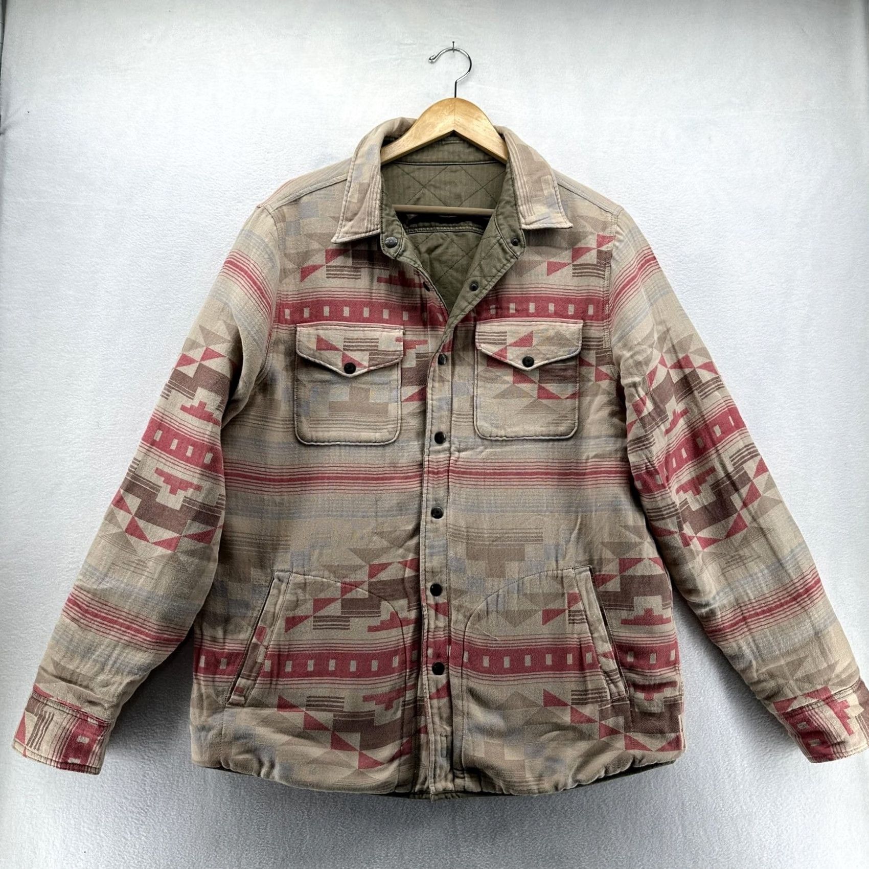 Faherty Faherty Quilted Jacket Mens XL Beige Reversible Southwestern Geometric Wool? No Wool? Size US XL / EU 56 / 4 - 2 Thumbnail