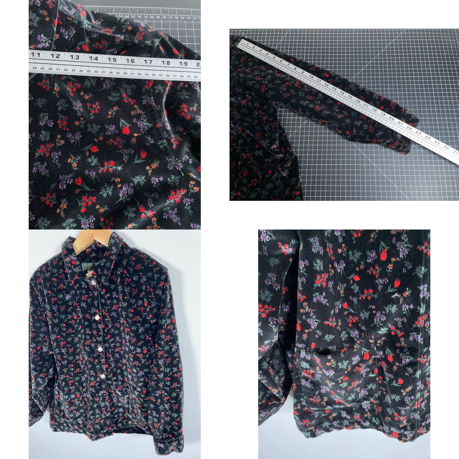 Orvis VINTAGE Orvis Velour Jacket Women's XL Black Floral Pattern USA Made Flowers Size XL / US 12-14 / IT 48-50 - 8 Thumbnail