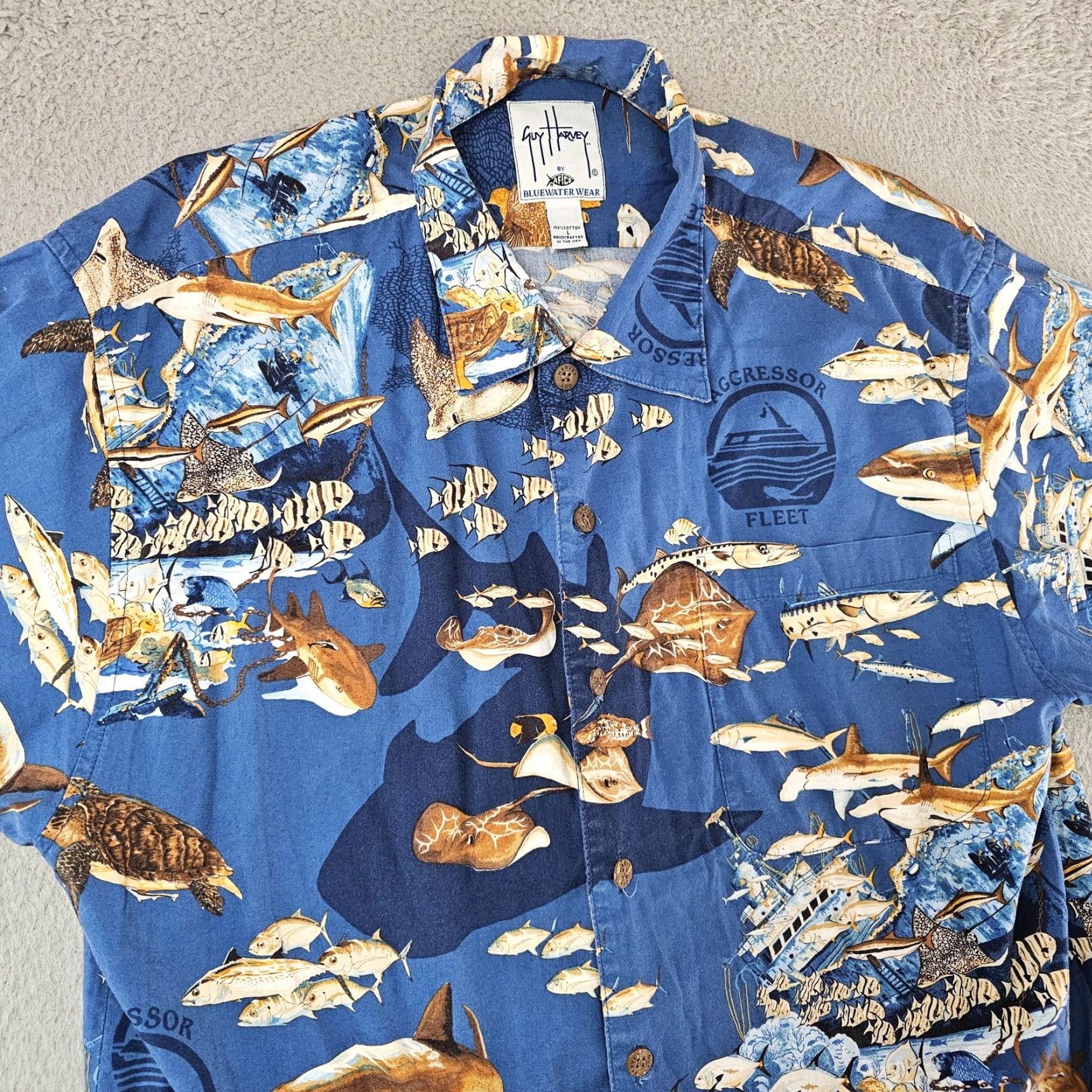 Guy Harvey Guy Harvey Shirt Mens Large Blue Aggressor Fleet Fish Print Hawaiian Camp Shirt Size US L / EU 52-54 / 3 - 2 Thumbnail