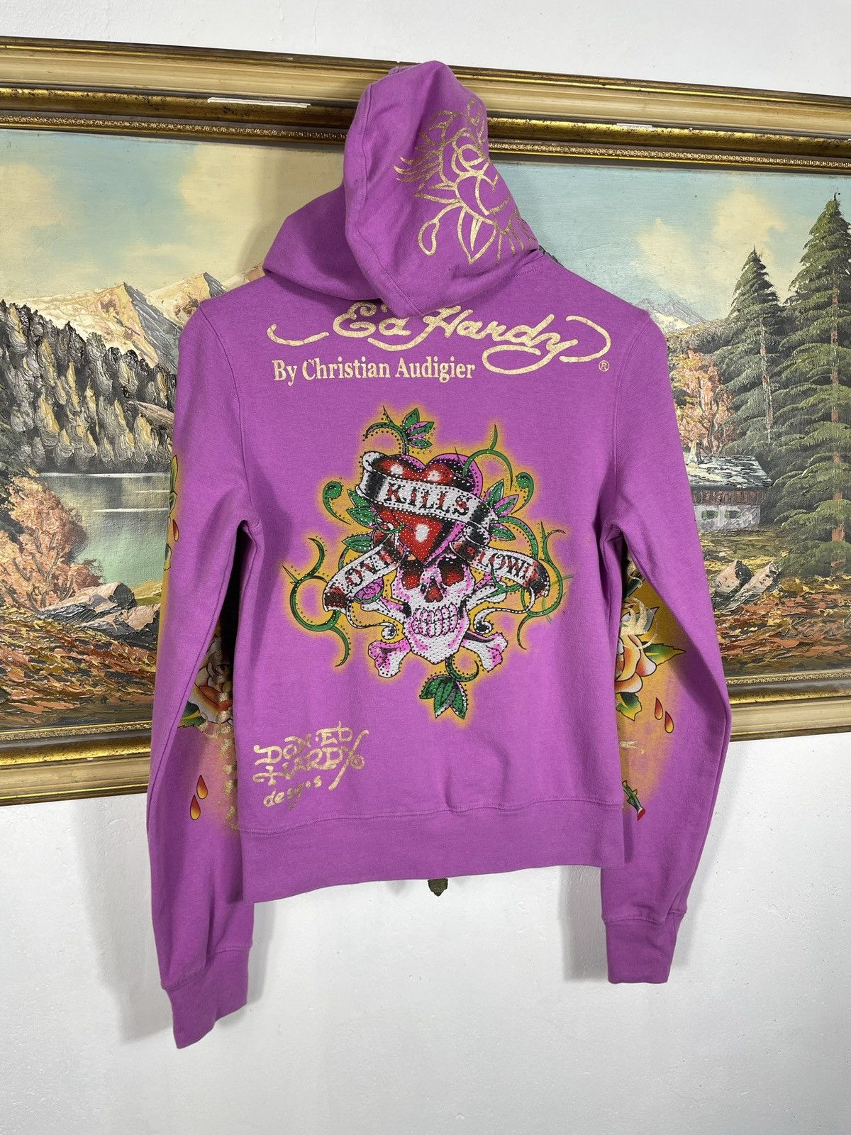 Christian Audigier Ed Hardy Retro 00s Hoodie With Crystals Affliction Grunge Size S / US 4 / IT 40 - 8 Thumbnail