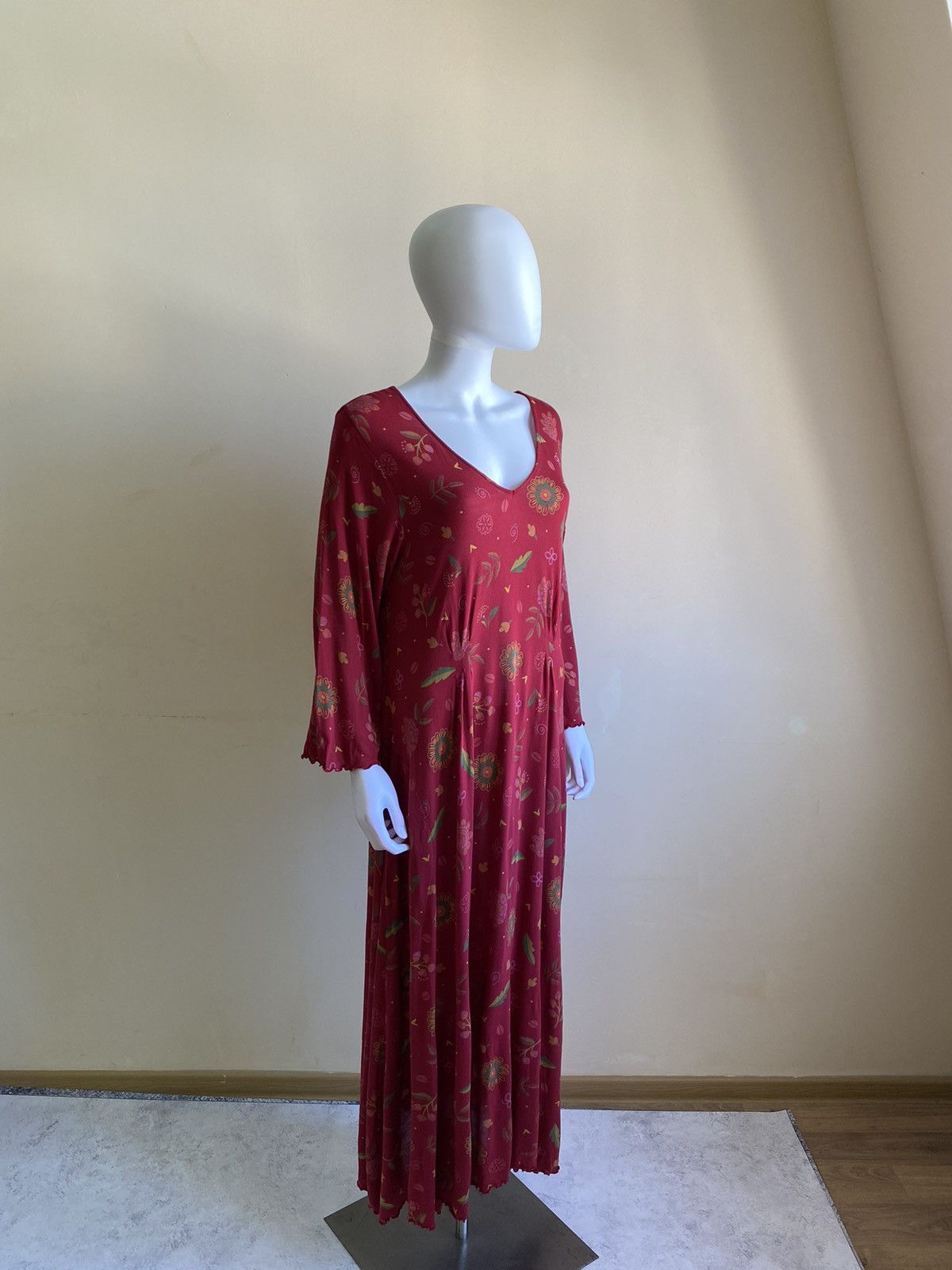 Gudrun Sjoden Gudrun Sjoden Red Floral Long Sleeve Maxi Dress Size L Size L / US 10 / IT 46 - 1 Thumbnail