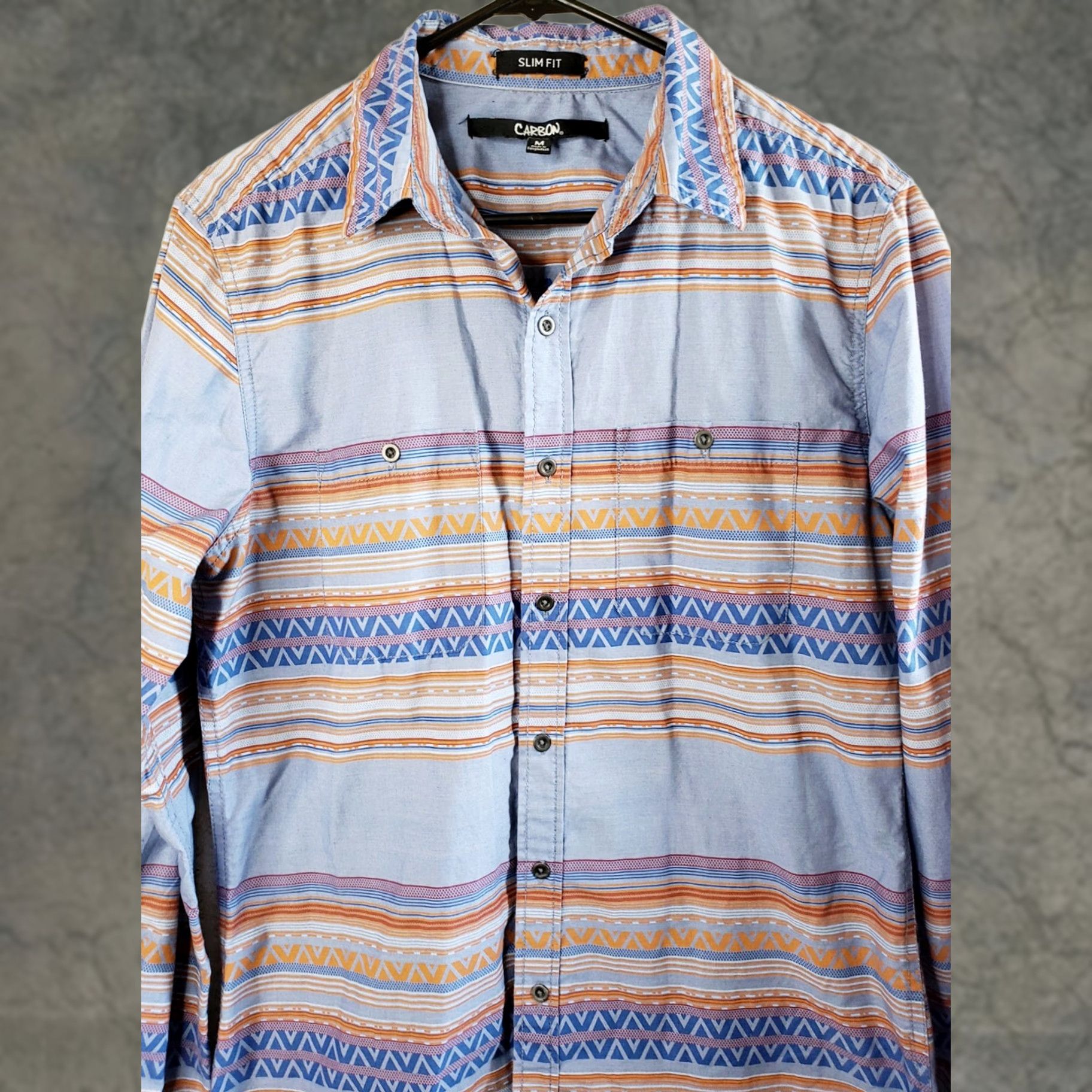 Carbon Carbon Slim Fit Aztec Tribal Print Western Look Classic Long Sleeve Button Up Shirt Men’s M Size US M / EU 48-50 / 2 - 1 Thumbnail