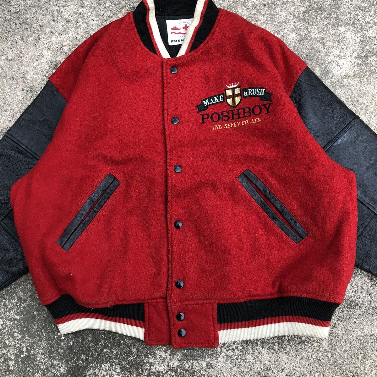 Japanese Brand 🔥Grailed🔥🇯🇵Posh Boy Sleeves Leather Wool Heavy Varsity Jacket Size US XL / EU 56 / 4 - 3 Thumbnail