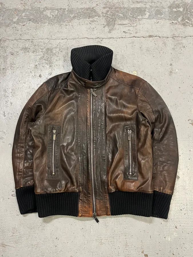 Dirk Bikkembergs AW2007 Dirk Bikkembergs Layered High Collar Brown Leather Jacket Size US M / EU 48-50 / 2 - 4 Thumbnail