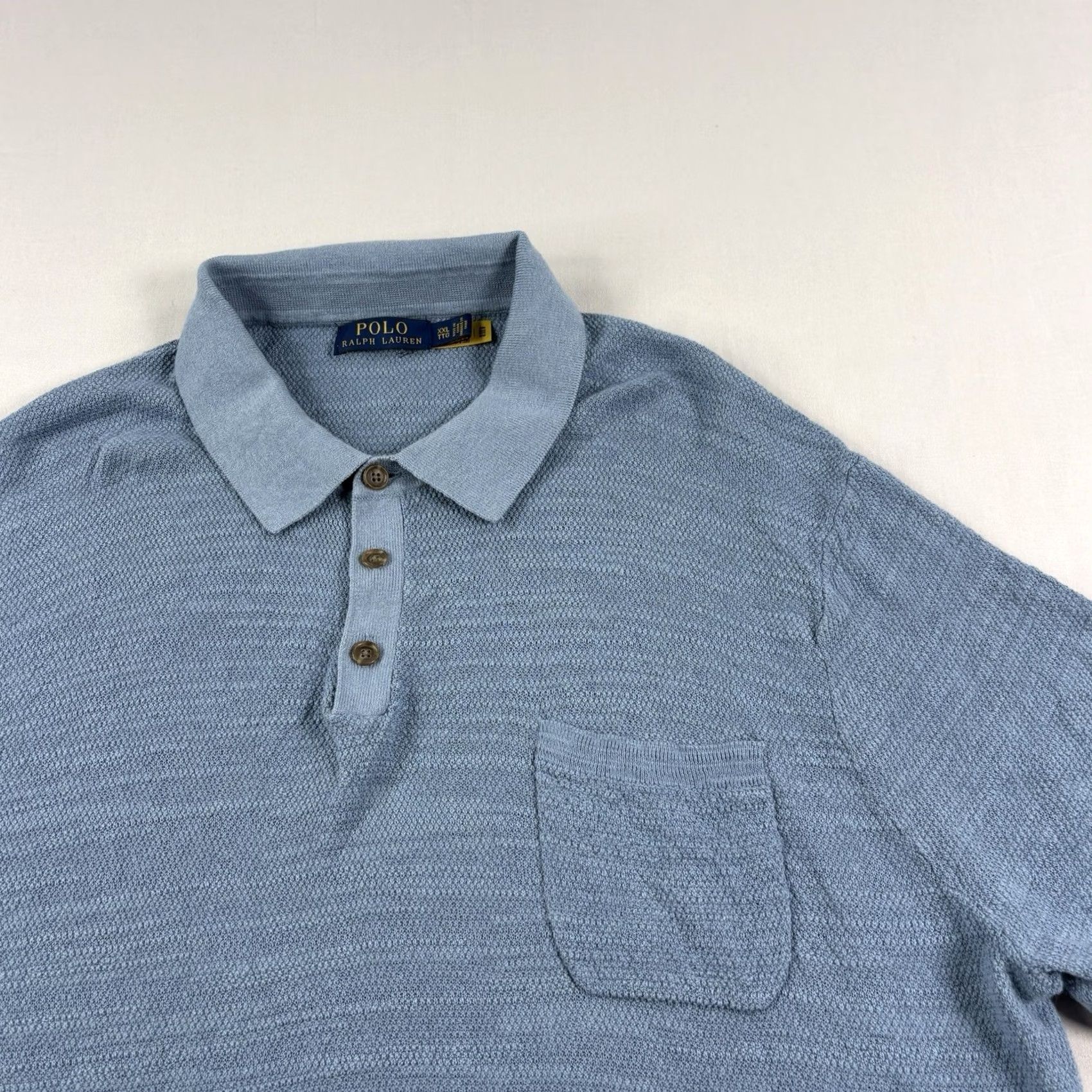 Polo Ralph Lauren Polo Ralph Lauren Sweater Men’s 2XL Blue Linen Cotton Blend Polo Collar Stretch Short Sleeve Pullover Size US XXL / EU 58 / 5 - 3 Thumbnail