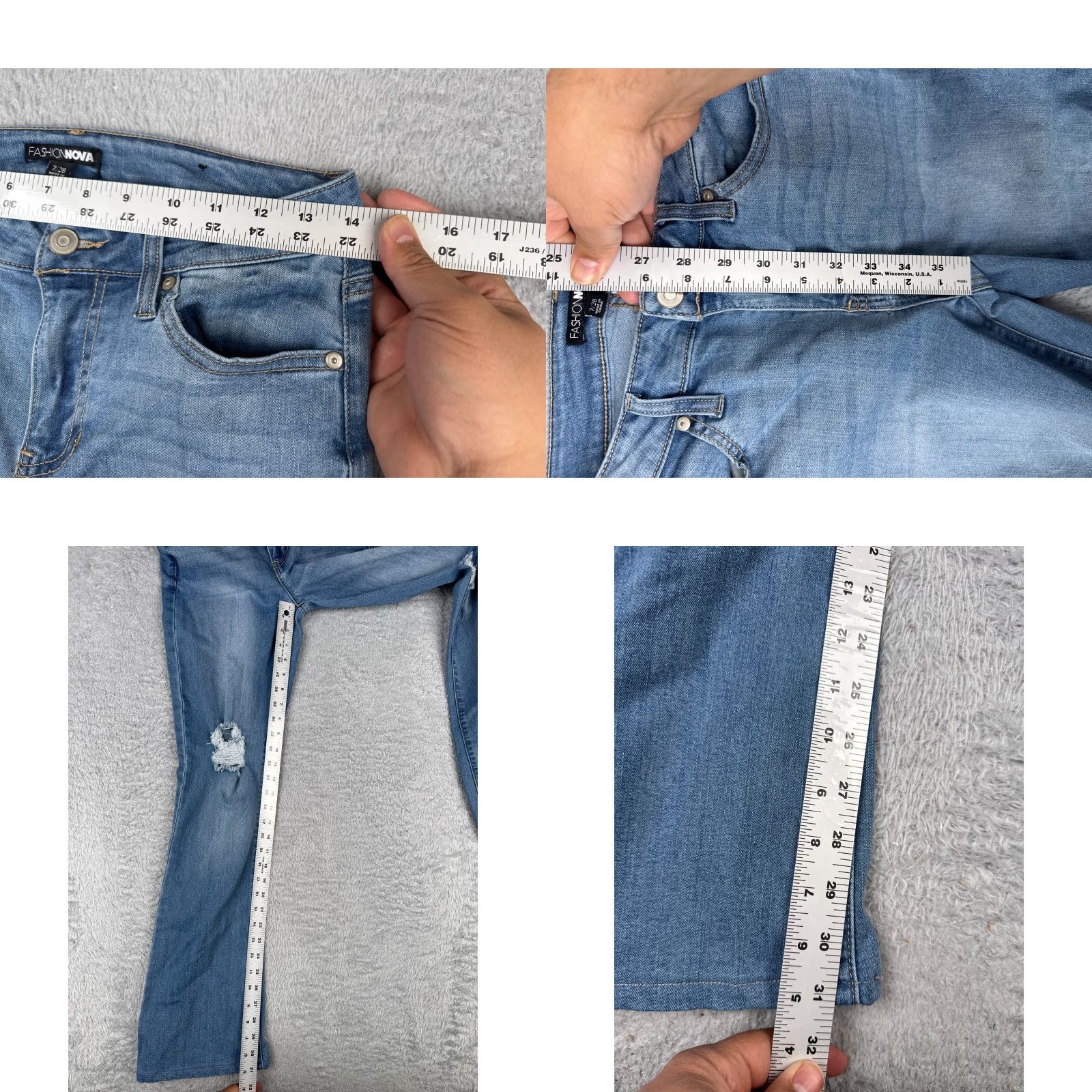 Fashion Nova Fashion Nova Jeans Womens 5 28x31 Blue Denim Flared Distressed Cotton Size 28" / US 6 / IT 42 - 9 Thumbnail