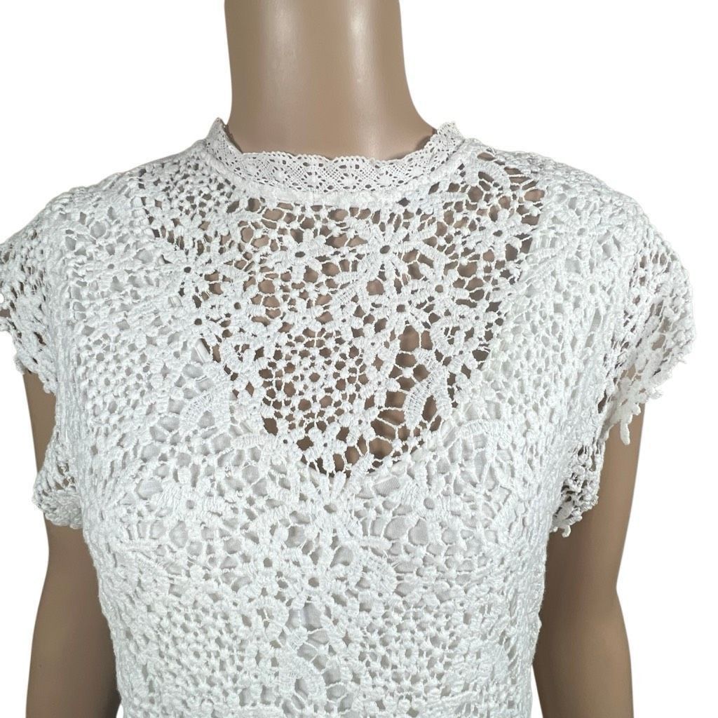 Velvet Velvet by Graham & Spencer White Crochet Lace Midi Dress Lined Size M (042) Size M / US 6-8 / IT 42-44 - 2 Thumbnail