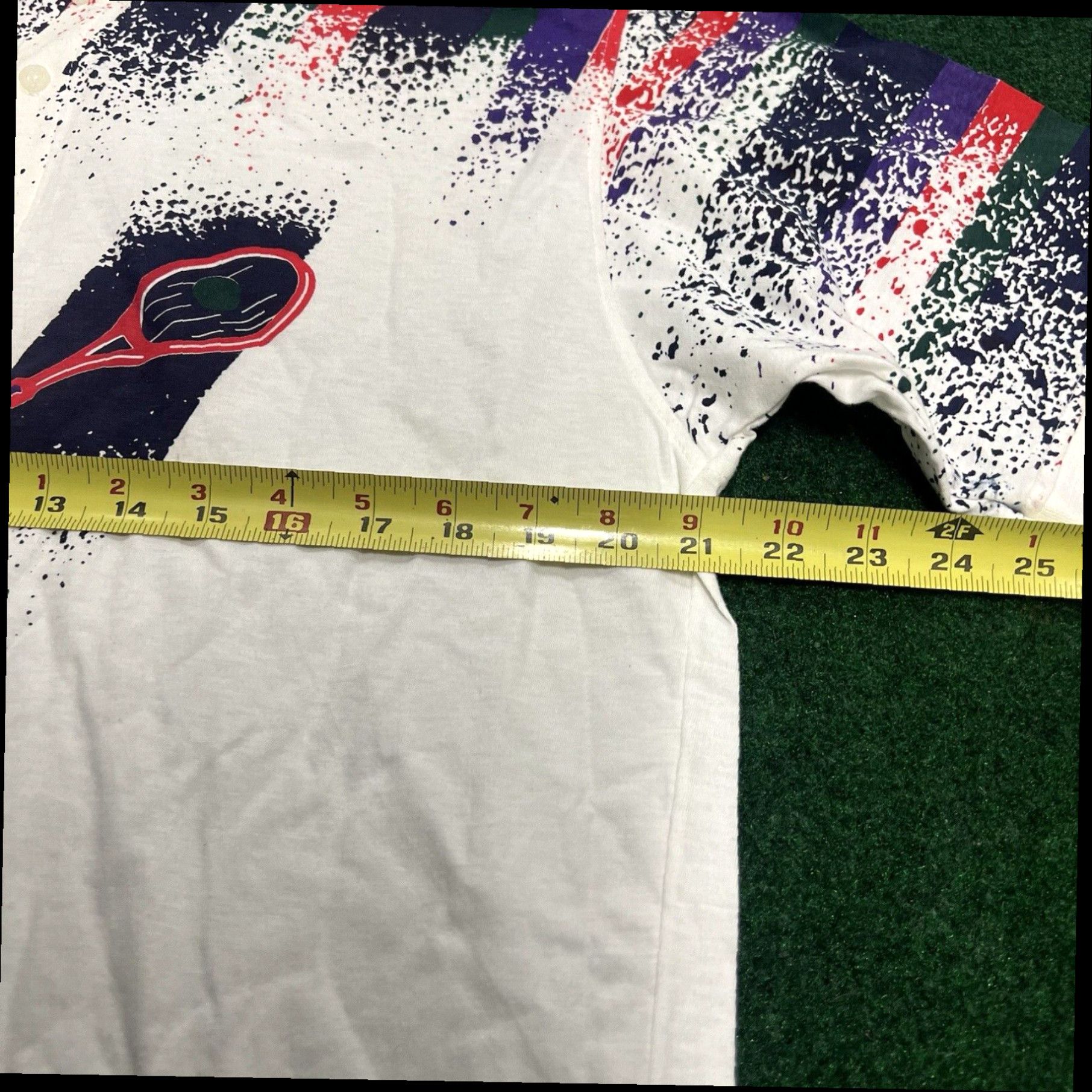 Vintage VTG Grand Slam Men's Polo Jazz Geometric 100% Cotton Blue Red USA Size Large New Size US L / EU 52-54 / 3 - 5 Thumbnail