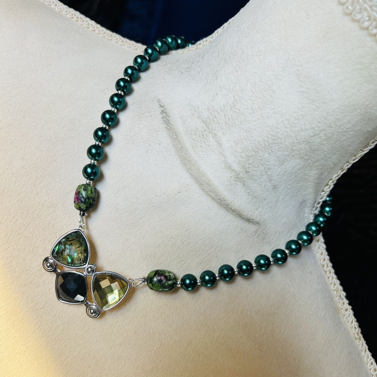 Handmade Handcrafted ruby in zoisite peacock blue Czech necklace Size ONE SIZE - 1 Thumbnail