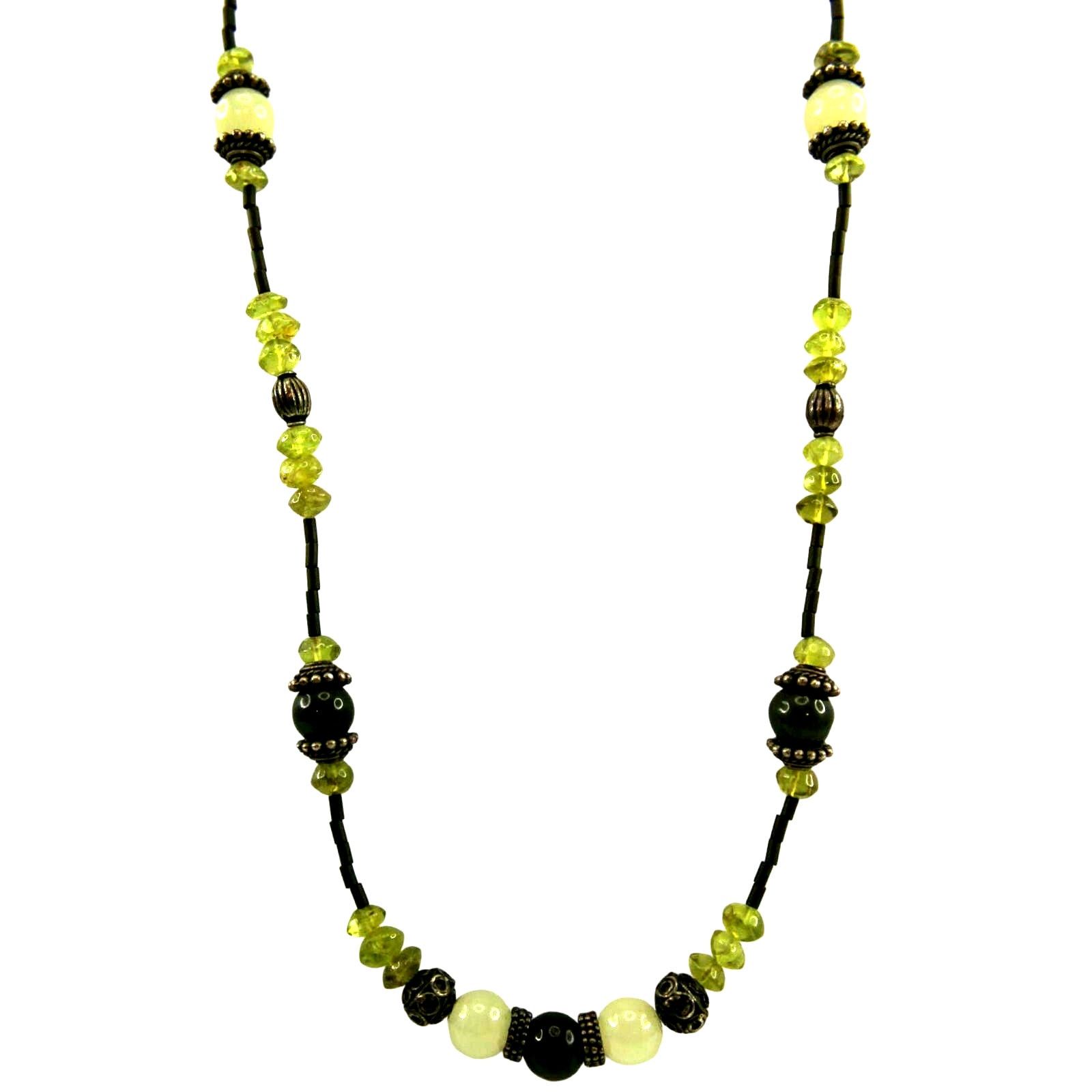 Other Nephrite Jade Peridot White Glass Bead Necklace • Handmade Size ONE SIZE - 1 Thumbnail