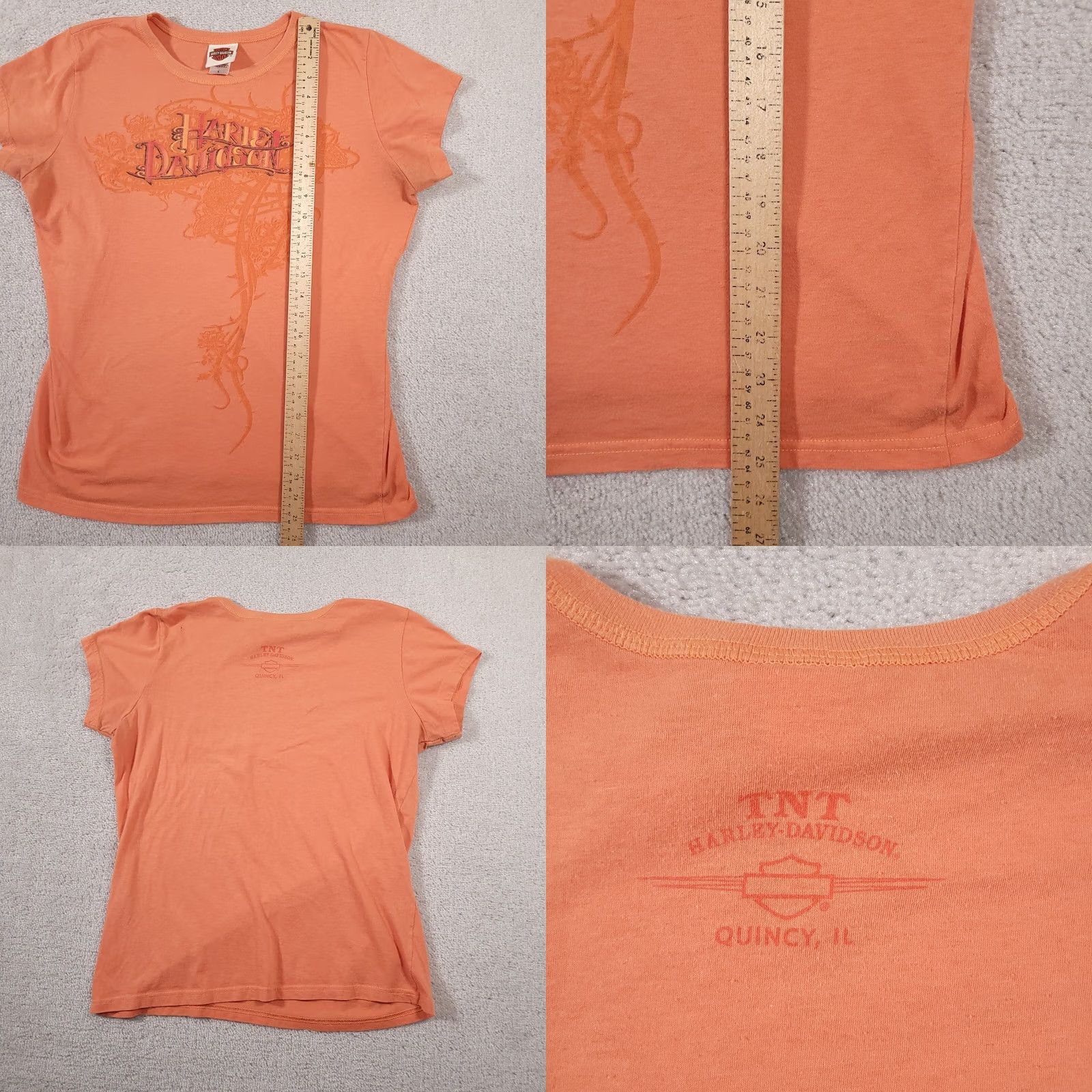 Harley Davidson Harley-Davidson Shirt Women's Large Orange Motorcycle Short Sleeve Grunge USA Shirt T-Shirt 80s 90s Biker Mens Womens Girls Size L / US 10 / IT 46 - 9 Thumbnail