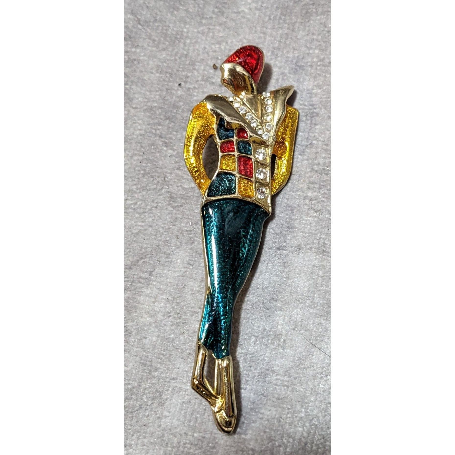 Other Vintage Art Deco Bright Enamel Rhinestone Lady Brooch Size ONE SIZE - 4 Thumbnail