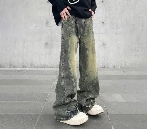image of Distressed Denim Vintage Flared Wide Leg Jeans in Old Blue, Men's (Size 31)