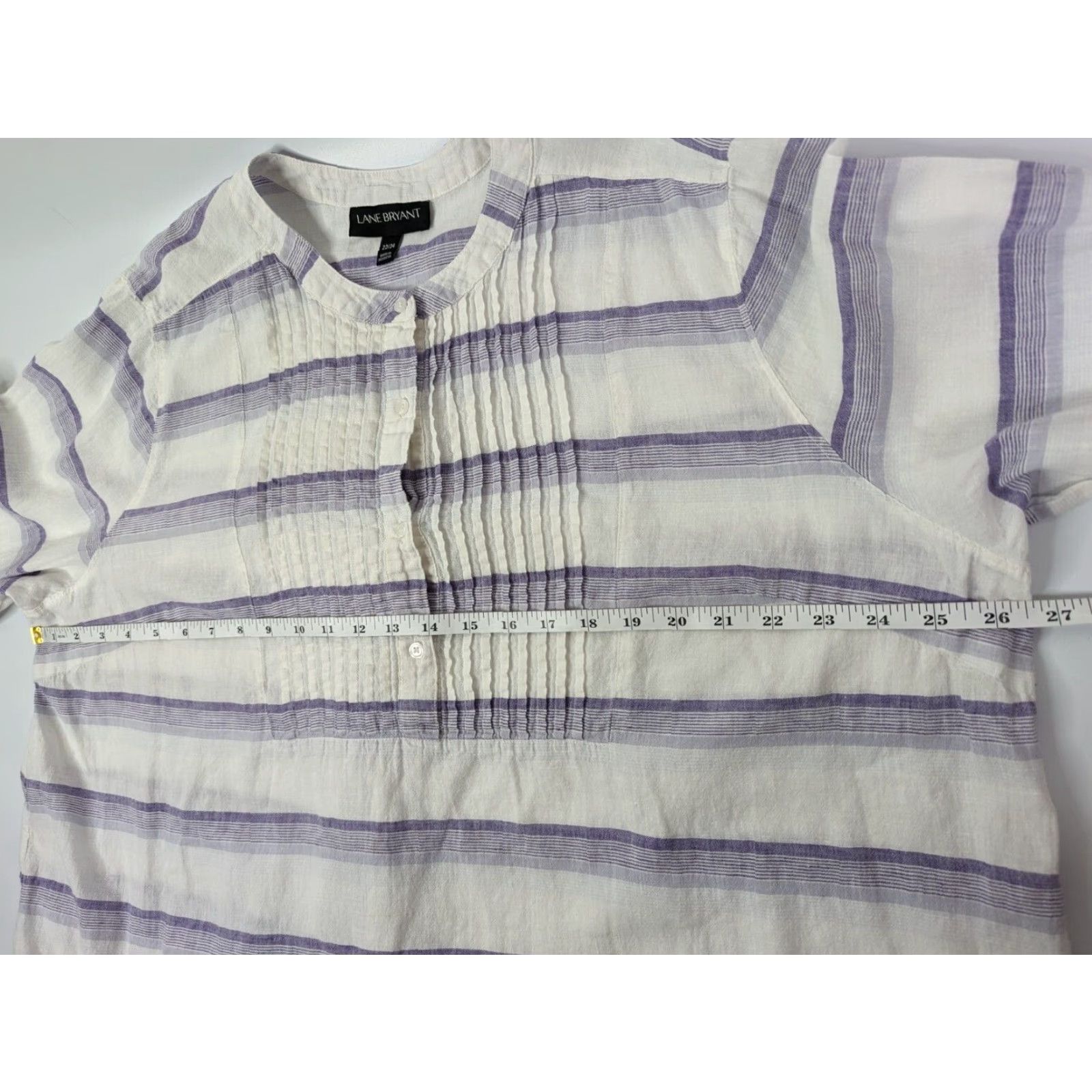 Vintage Lane Bryant Shirt Womens 22/24 Plus Linen Tunic Purple White Stripe Pleated Bohemian Casual Tunic Blouse Size 3XL / US 20-22 - 6 Thumbnail