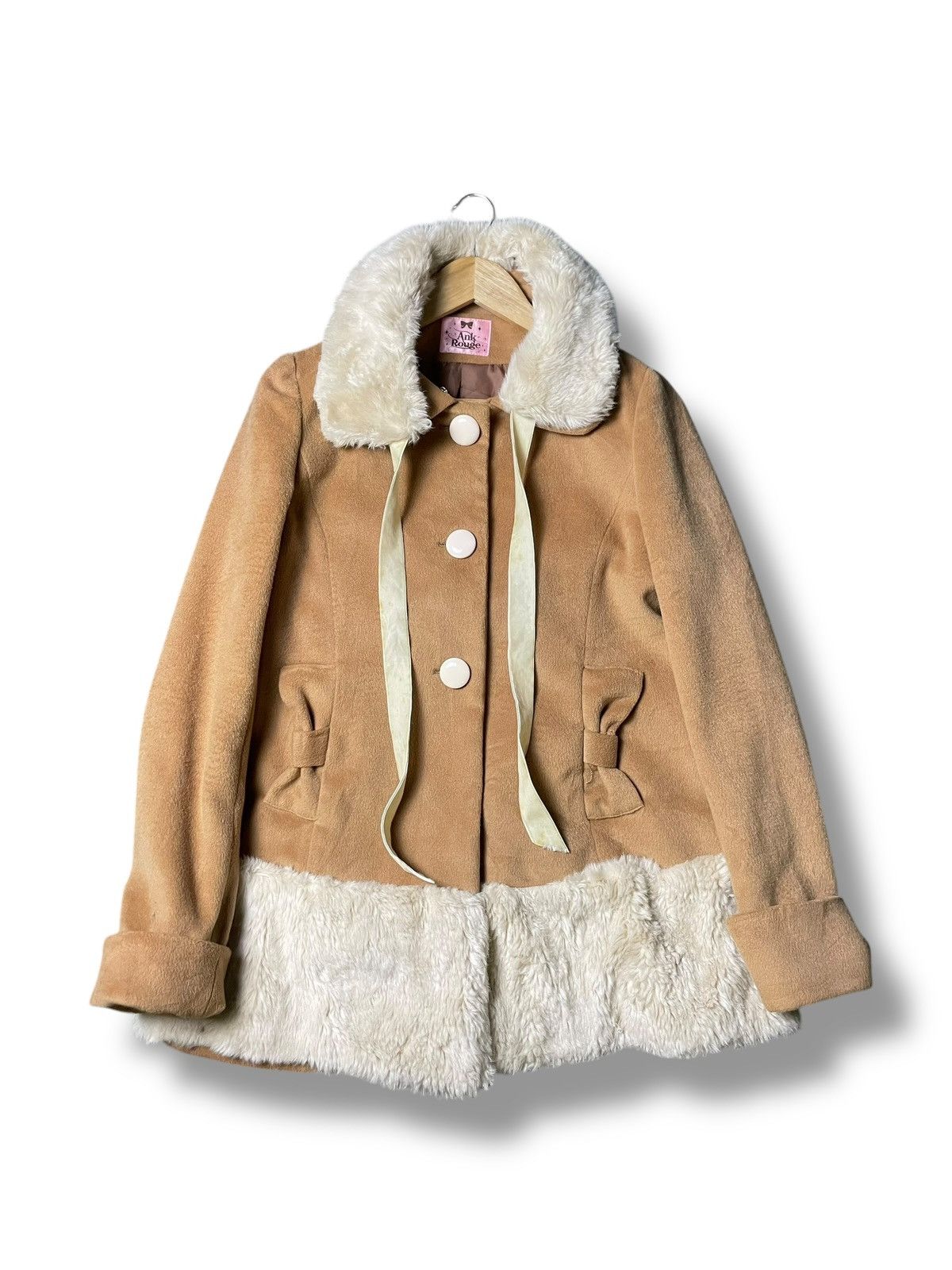 Japanese Brand ANK Rouge Brand Fur Collar Ribbon Doll Coat (68) Size M / US 6-8 / IT 42-44 - 1 Thumbnail