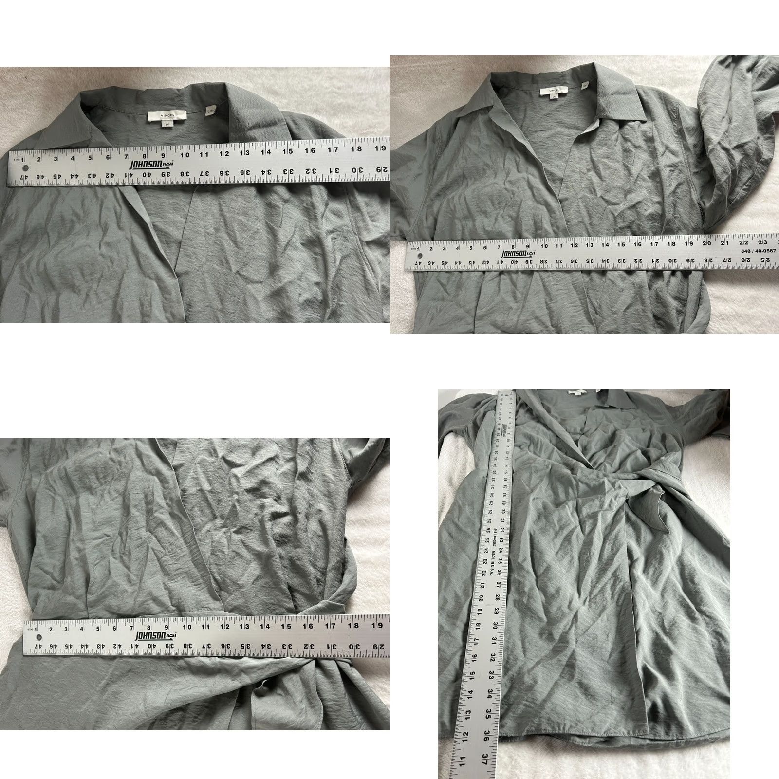 Vince Vince Womens Green Tie-Waist Wrap Mini Dress Large Collared Long Sleeve Lined Size L / US 10 / IT 46 - 8 Thumbnail