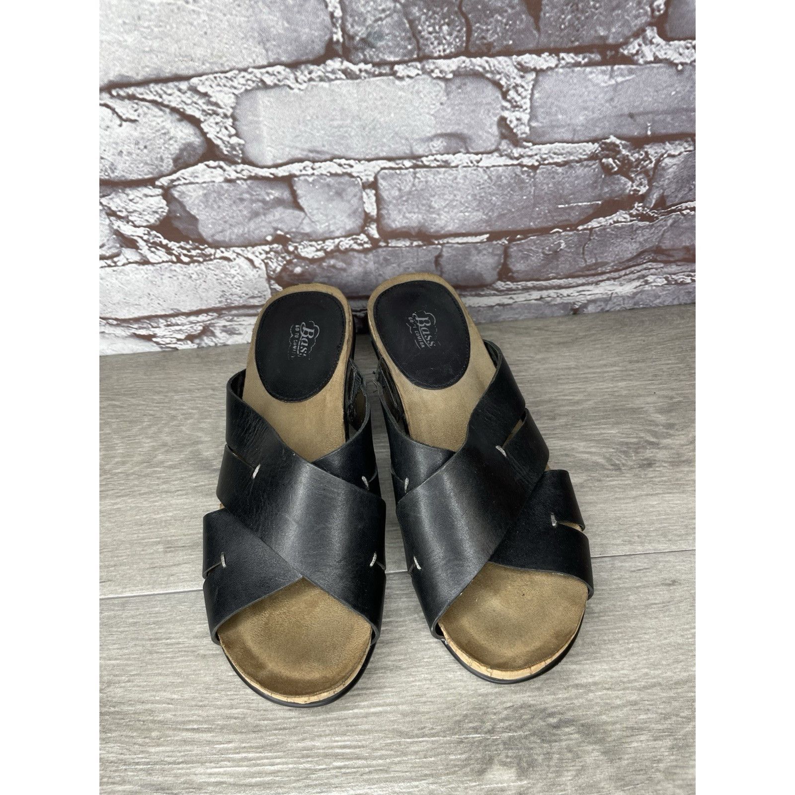 Bass G.H. Bass & Co. MaryAnn Black Leather Wedge Slip On Sandals Size US 8 / IT 38 - 2 Thumbnail