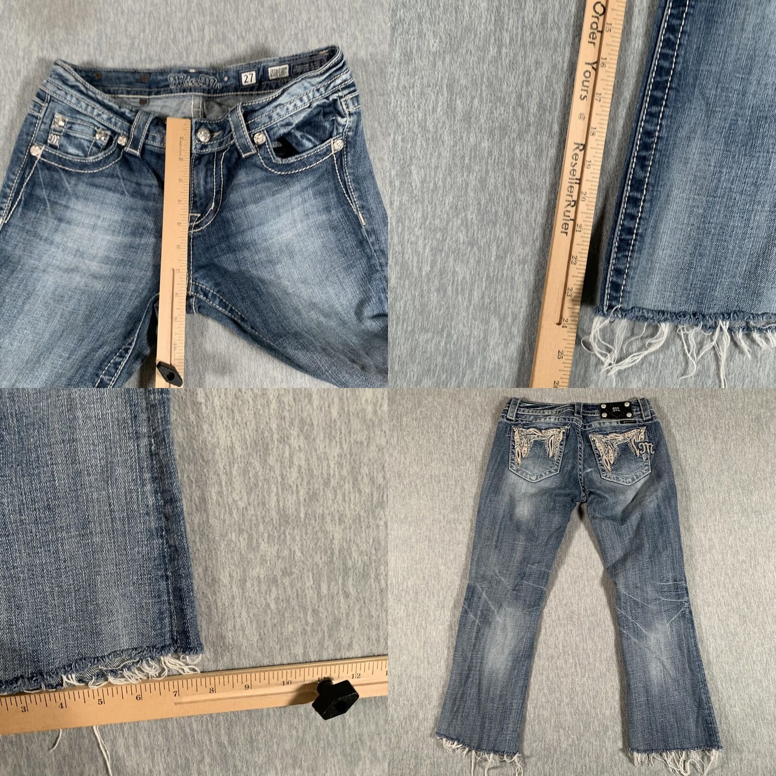 Miss Me Miss Me Jeans Womens 27 Bootcut Denim VTG 17C Embellished Buckle Rhinestone Embroidered Pocket Distressed Low Rise 31in Inseam Easy Boot Size 27" / US 4 / IT 40 - 9 Thumbnail