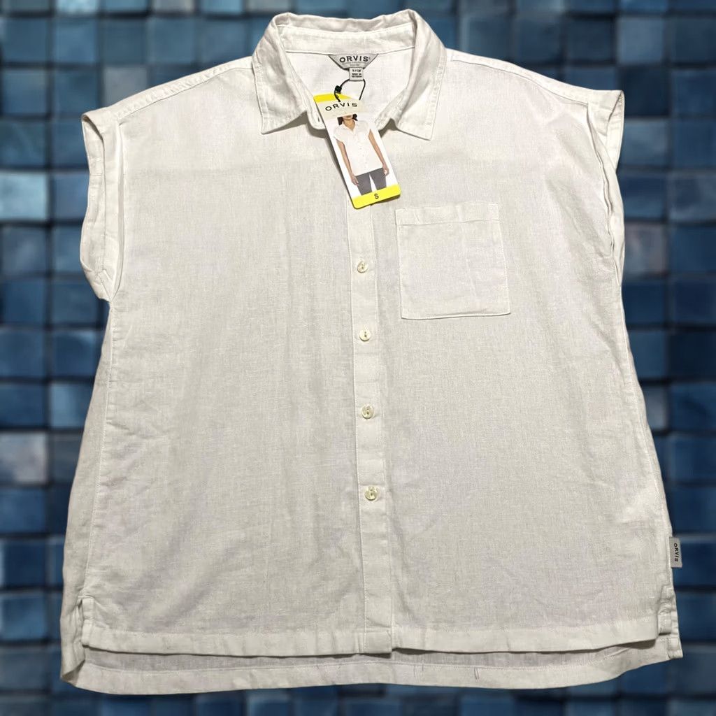 Orvis Orvis Shirt Womens Small White Linen Rayon Button Up Cap Sleeve NWT New Size S / US 4 / IT 40 - 1 Thumbnail
